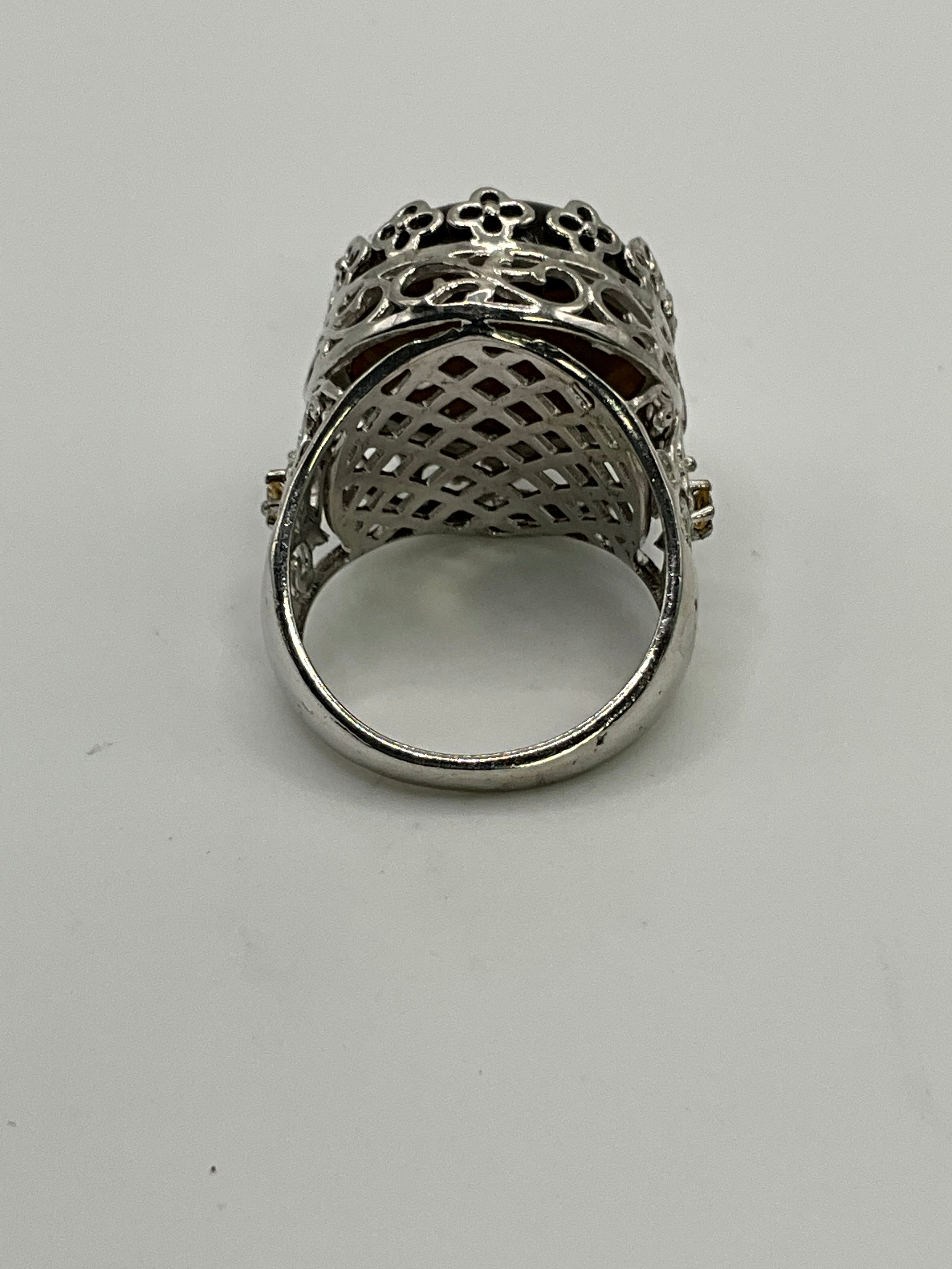 Karis 925 Sterling Silver Tiger’s Eye Statement Ring | Ornate Filigree Design - Estate Sale (Great Condition)