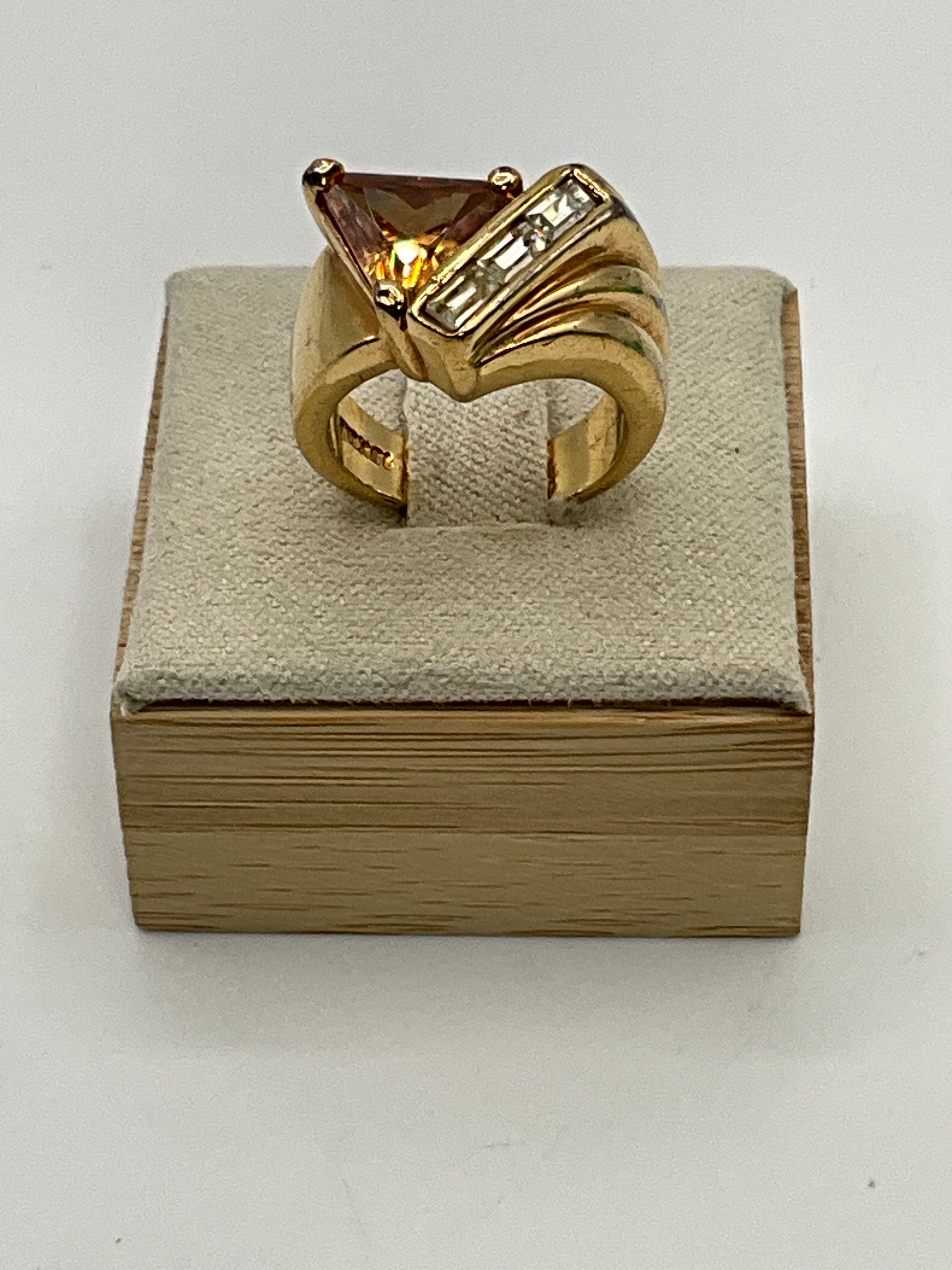 Vintage 18K HGE Trillion Cut Statement Ring | Bold Geometric Cocktail Ring  - Estate Sale (Great Condition)