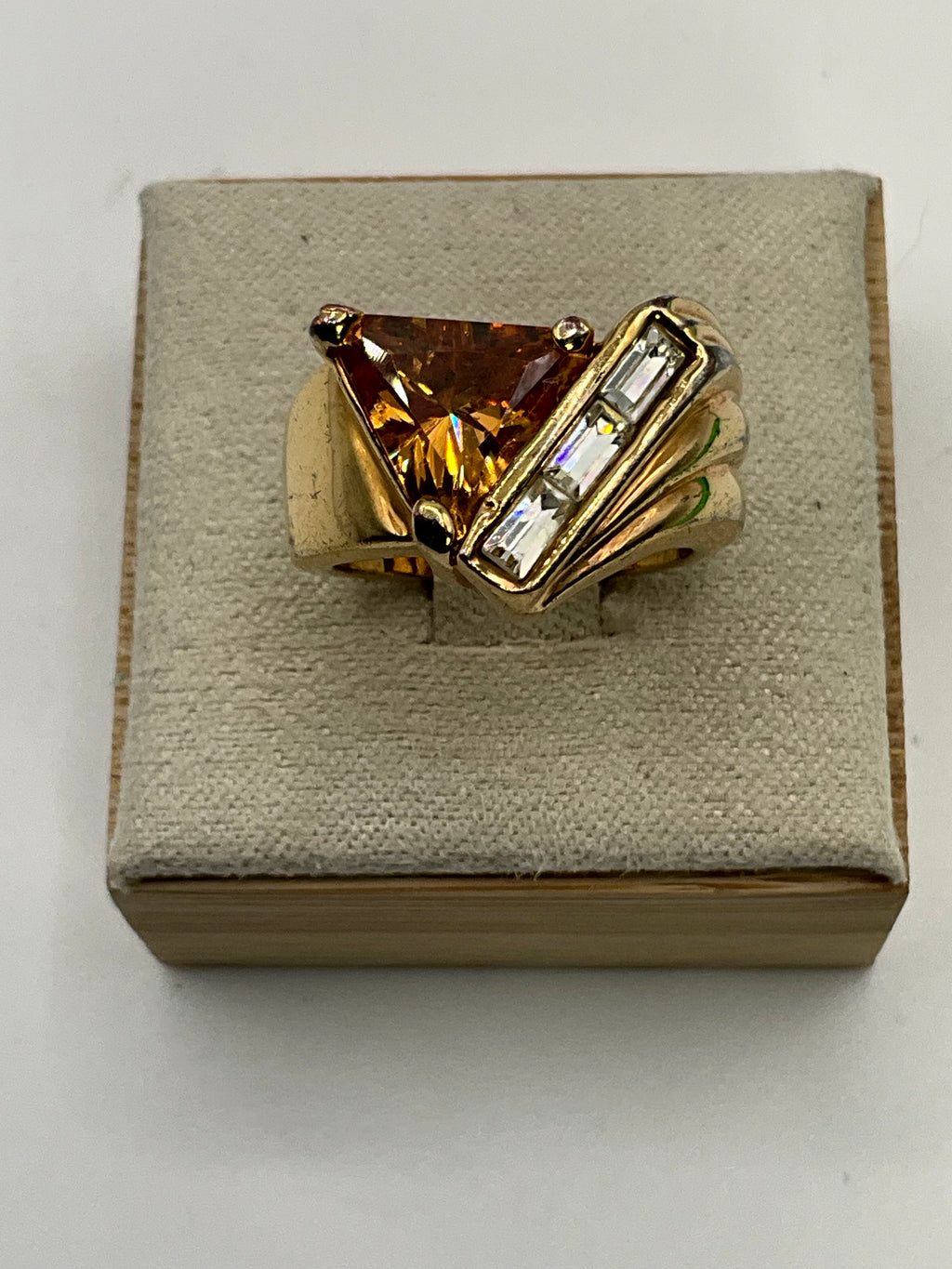 Vintage 18K HGE Trillion Cut Statement Ring | Bold Geometric Cocktail Ring  - Estate Sale (Great Condition)