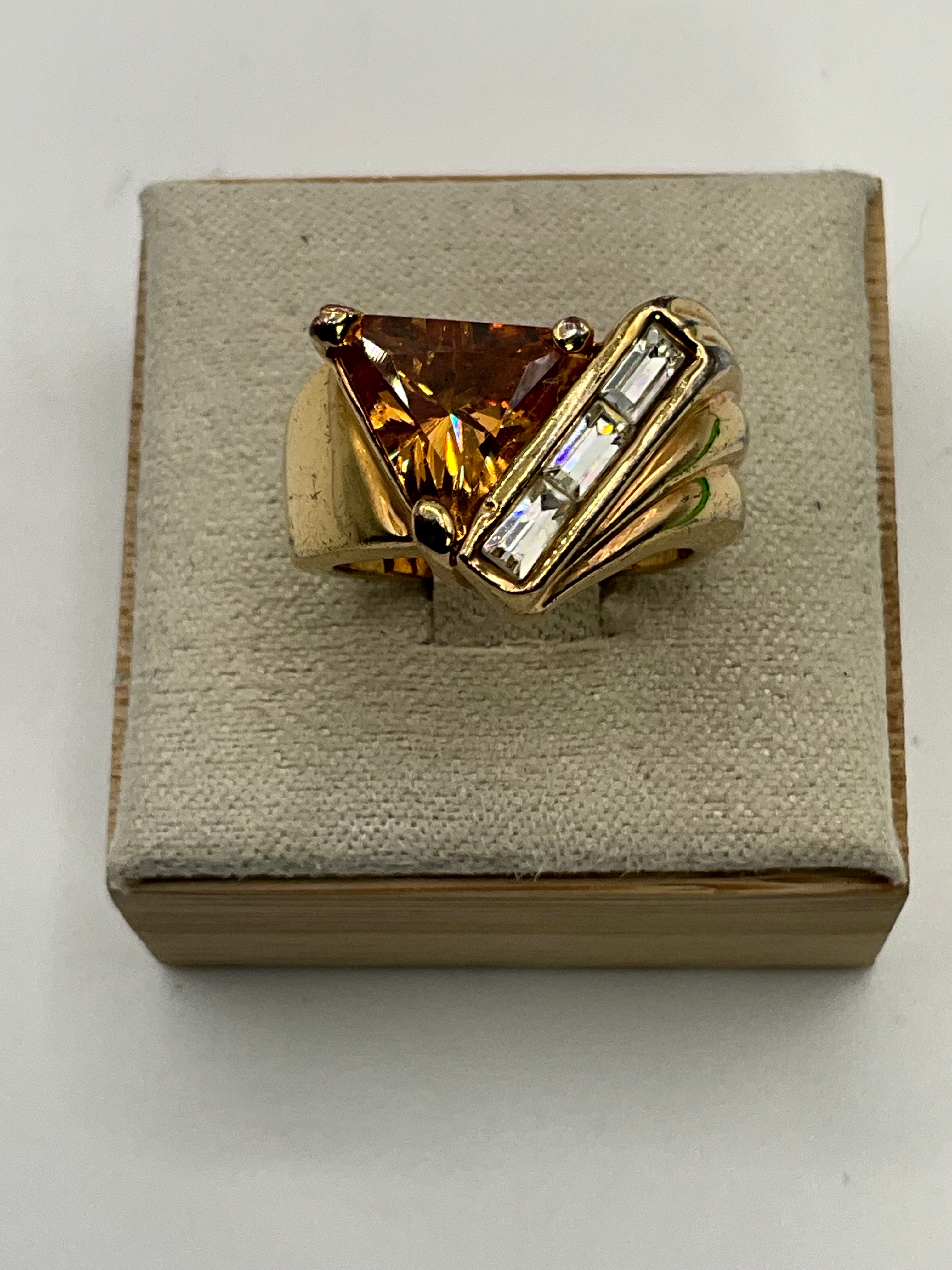 Vintage 18K HGE Trillion Cut Statement Ring | Bold Geometric Cocktail Ring  - Estate Sale (Great Condition)