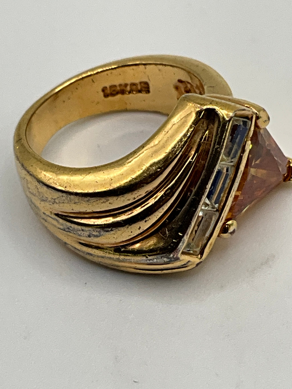 Vintage 18K HGE Trillion Cut Statement Ring | Bold Geometric Cocktail Ring  - Estate Sale (Great Condition)