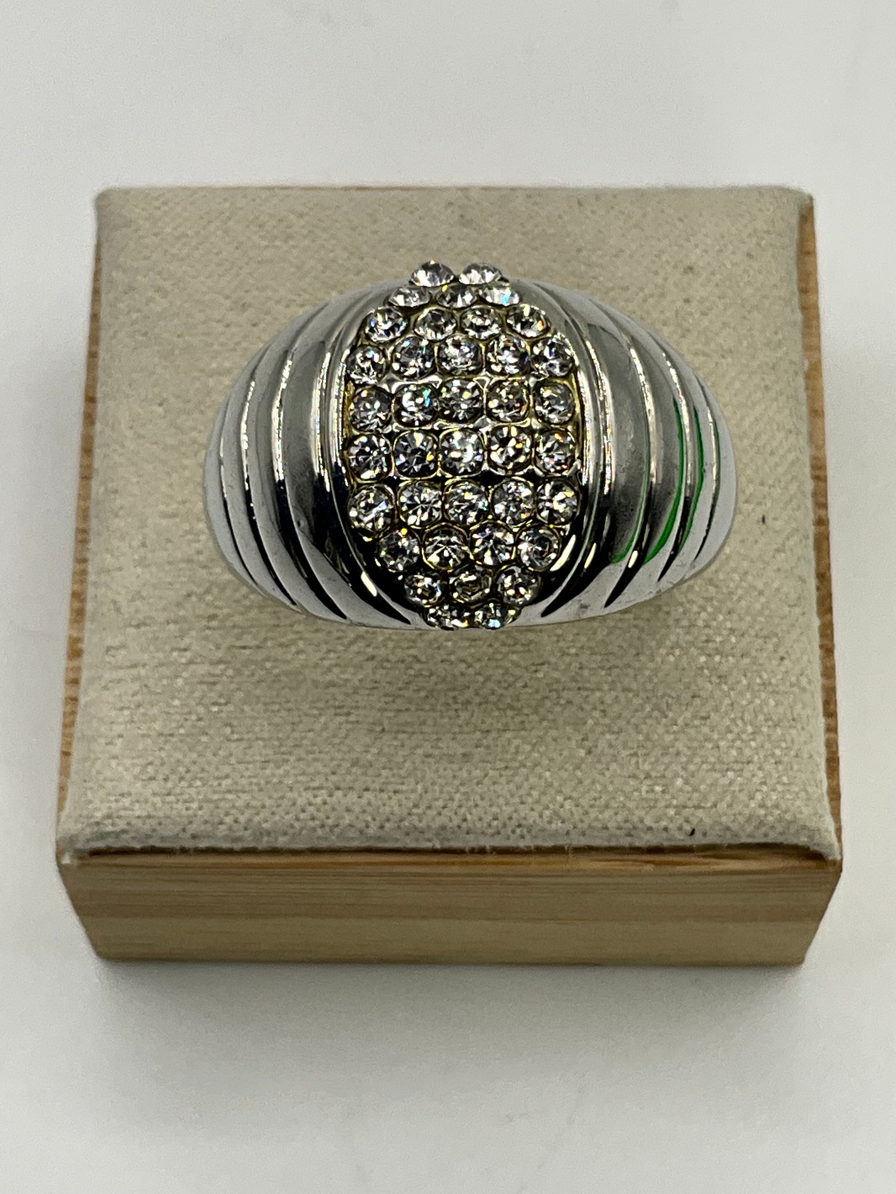 Chunky Unisex Pave Rhinestone Centered Ring, Size  - Estate Sale (Great Condition)