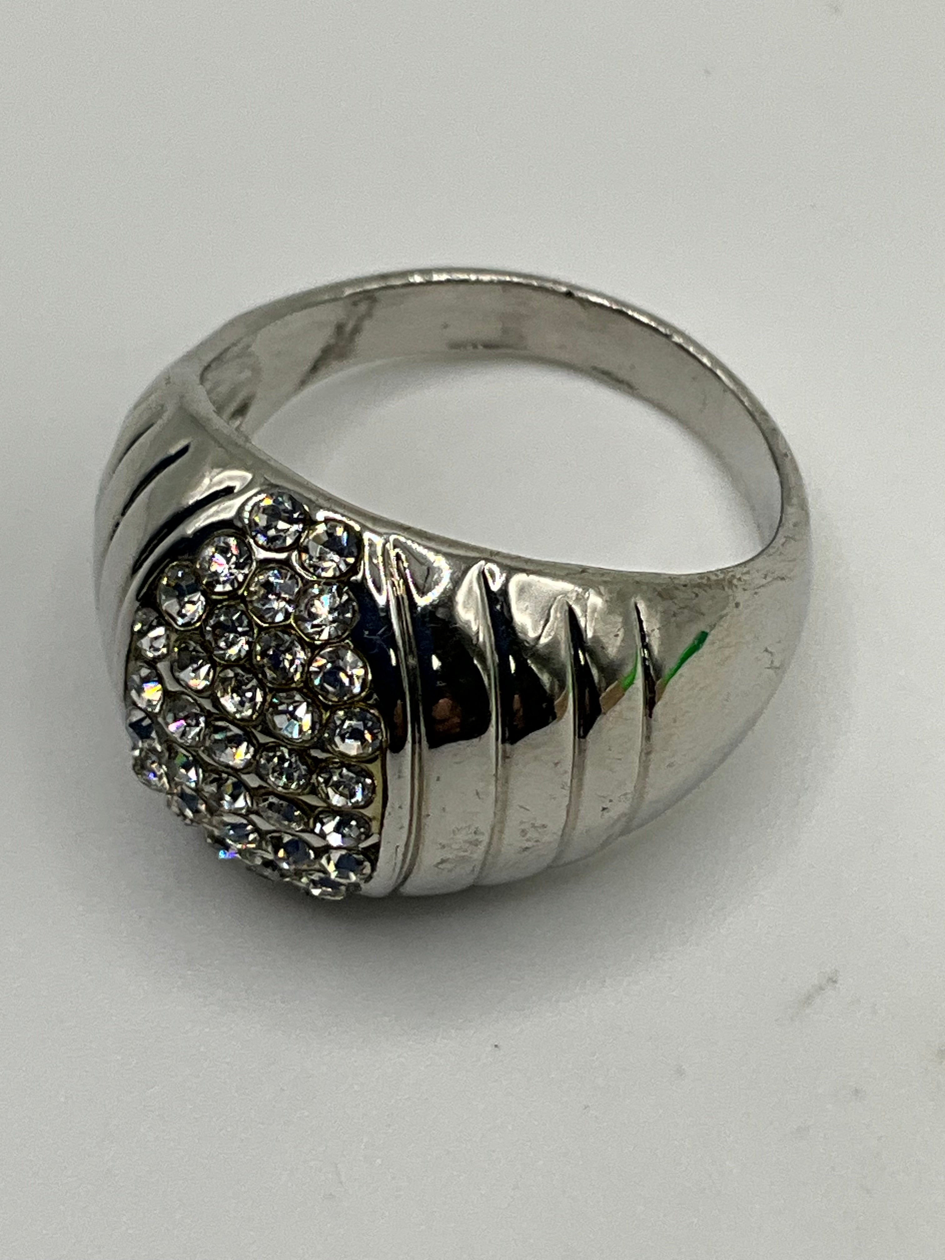 Chunky Unisex Pave Rhinestone Centered Ring, Size  - Estate Sale (Great Condition)
