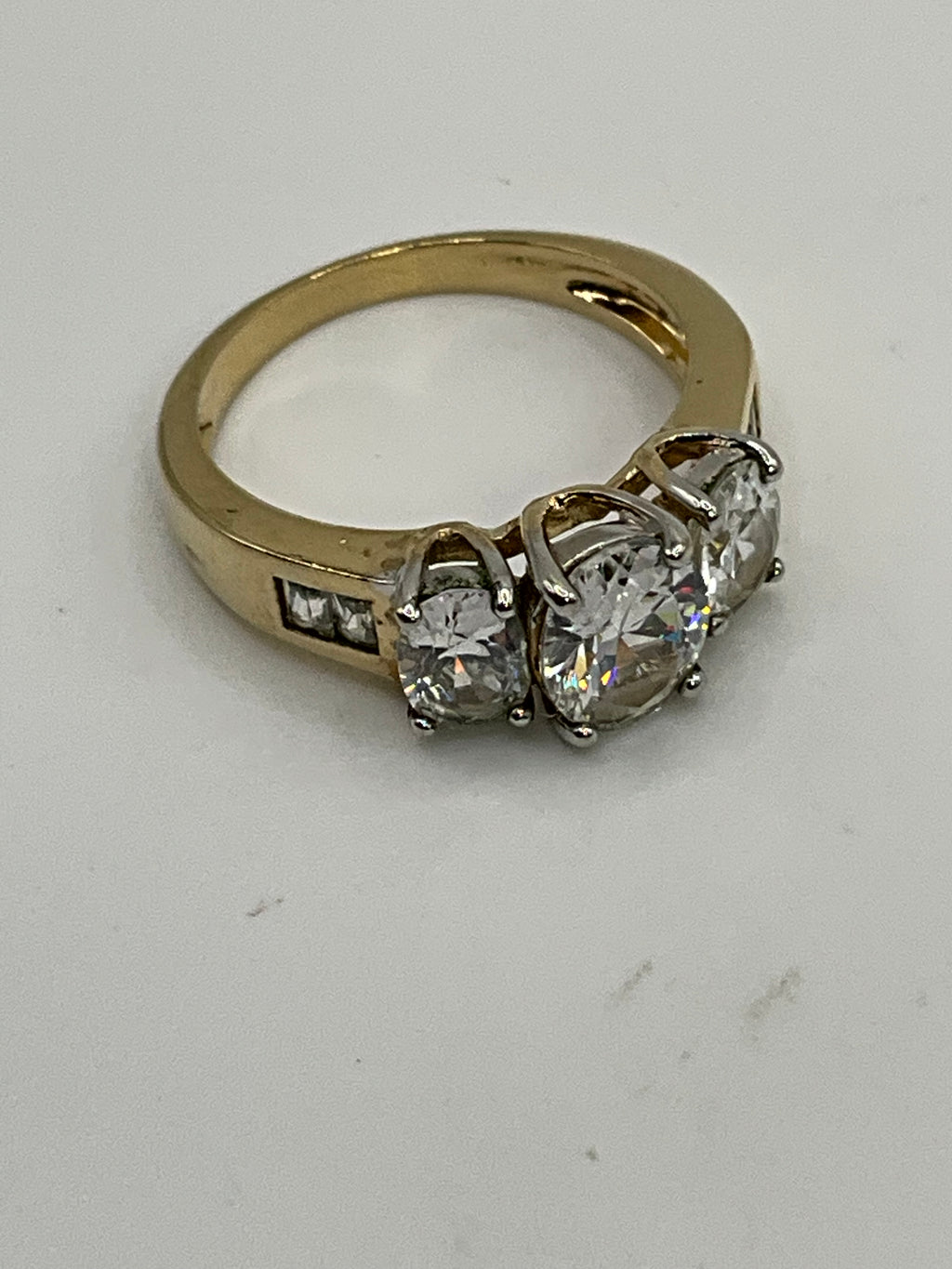 Large Three Stone Cubic Zirconia Wedding Ring - Estate Sale (Great Condition)