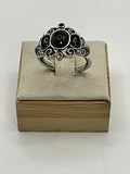 Vintage Avon Silver Tone, Hematite and Clear Rhinestones Ring - Estate Sale (Great Condition)