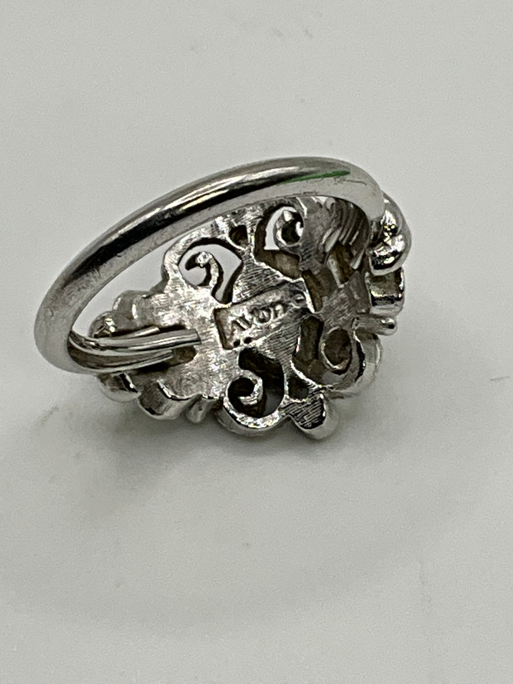 Vintage Avon Silver Tone, Hematite and Clear Rhinestones Ring - Estate Sale (Great Condition)