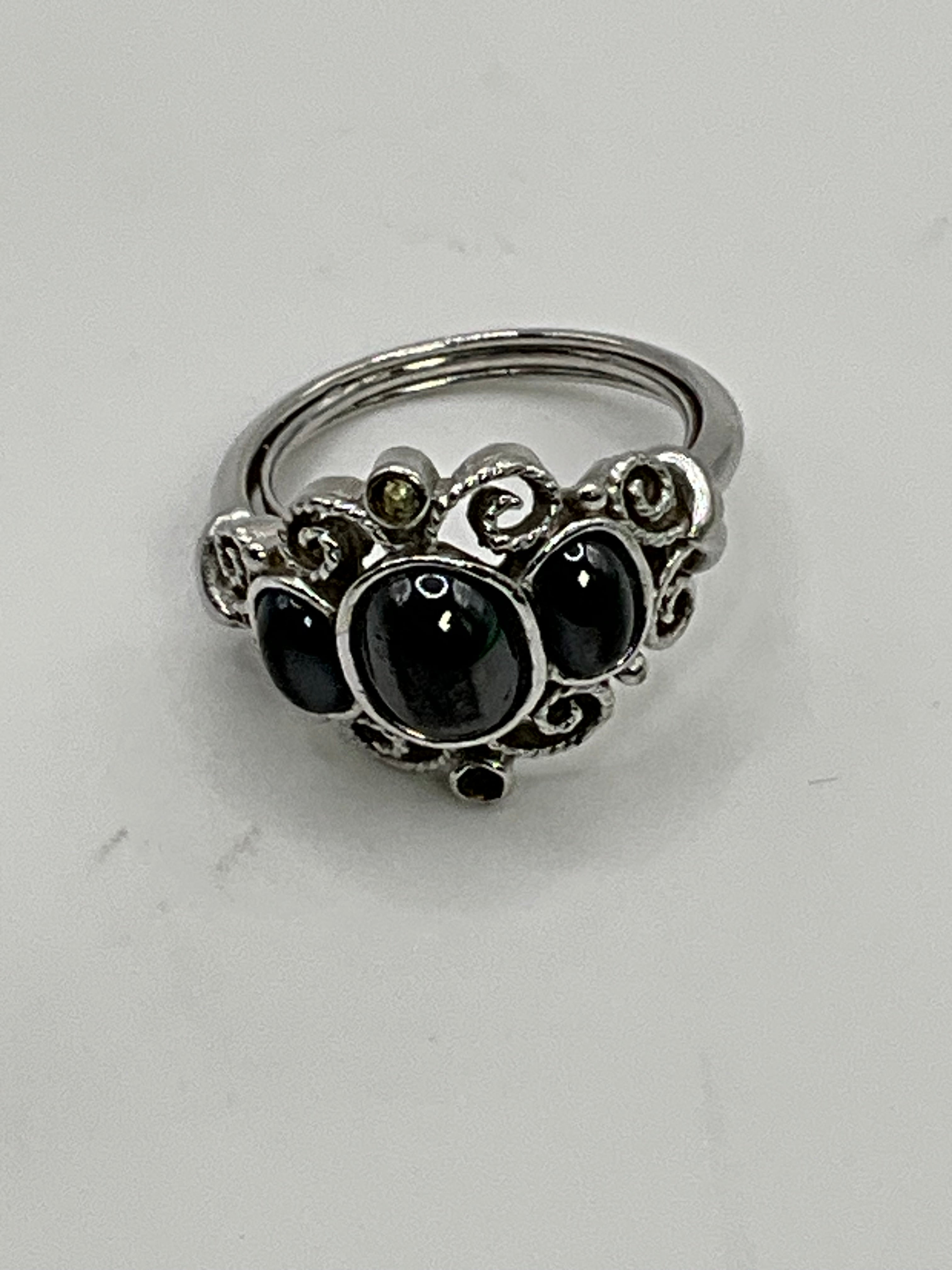 Vintage Avon Silver Tone, Hematite and Clear Rhinestones Ring - Estate Sale (Great Condition)