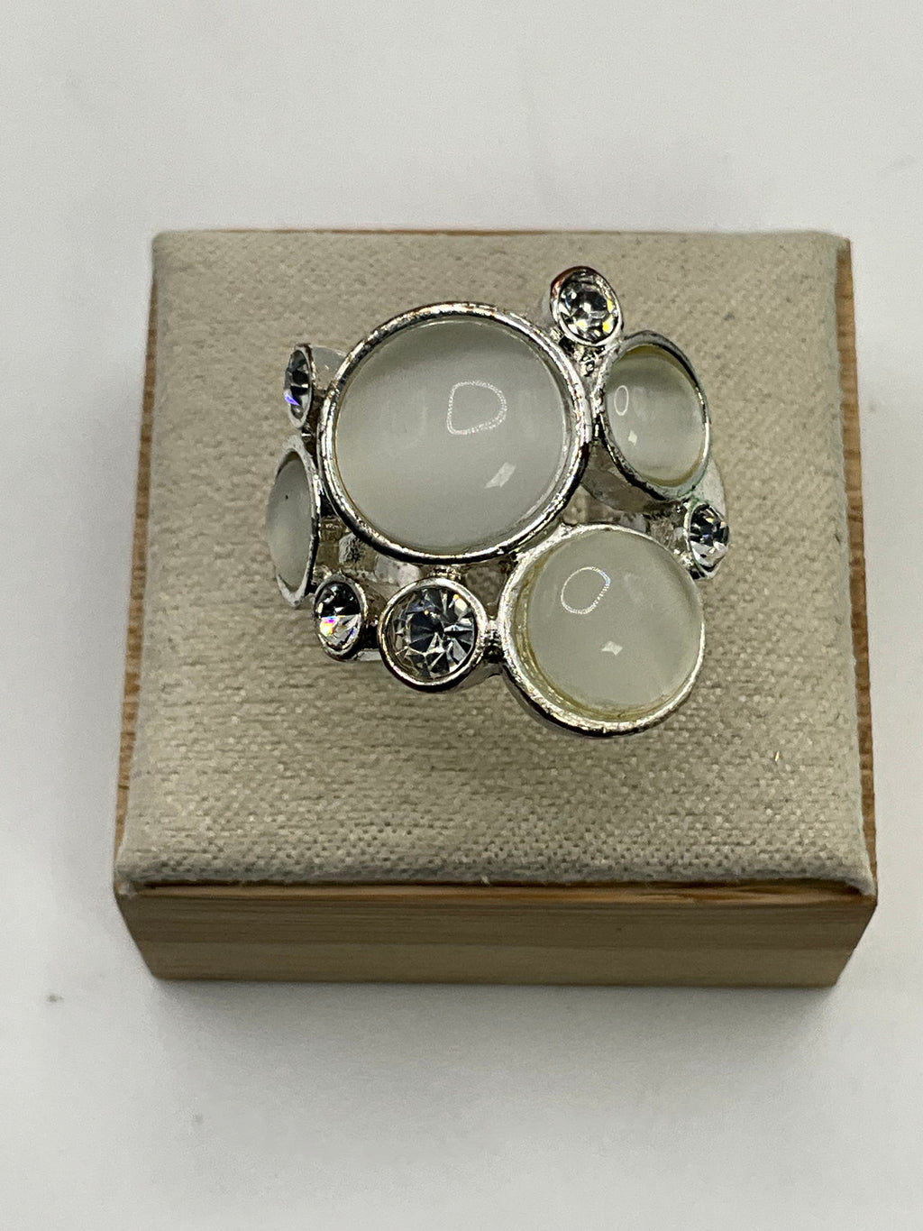 Cat’s Eye Glass Cluster Ring | Silver Tone Multi-Stone State - Estate Sale (Great Condition)