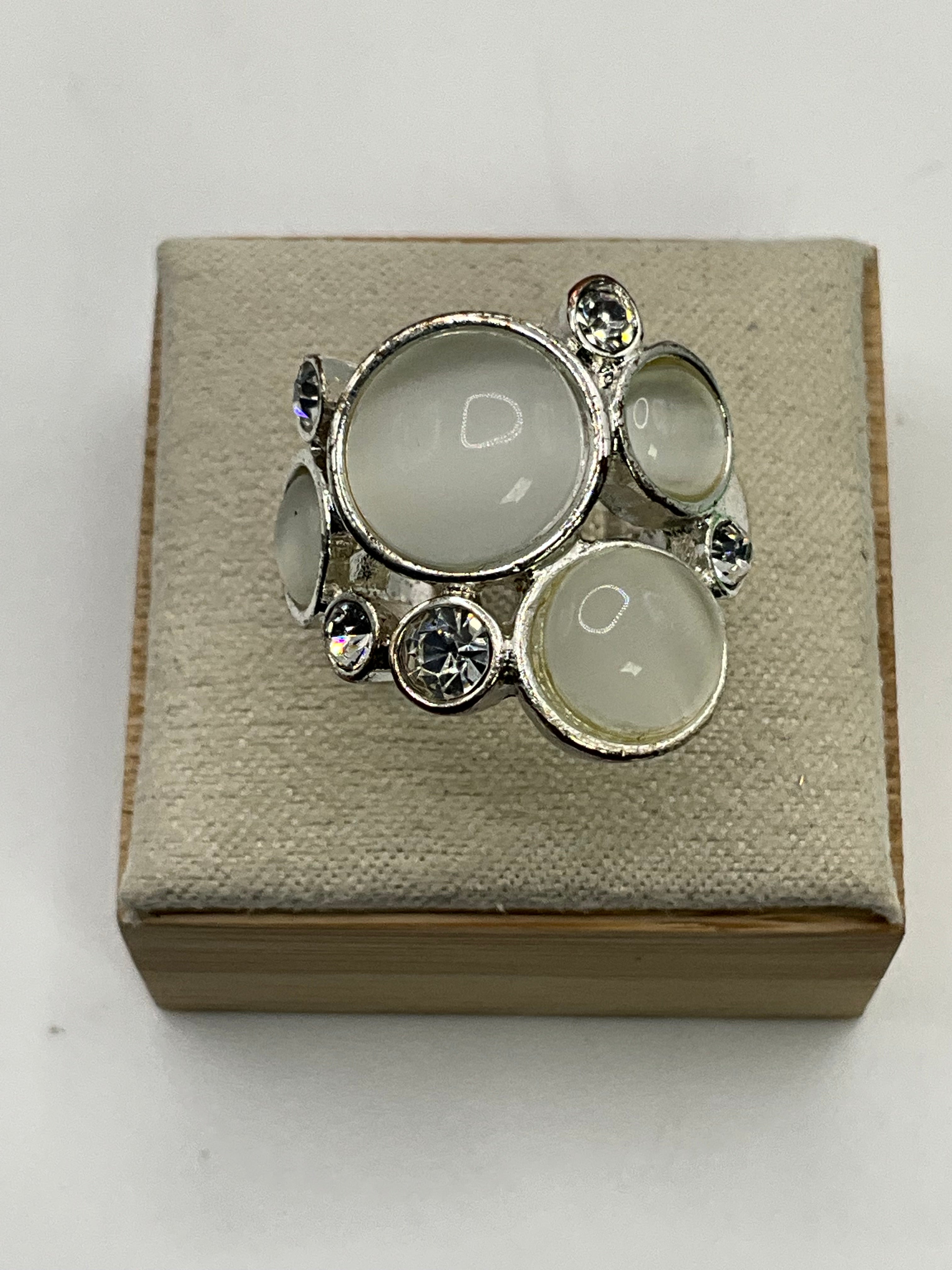Cat’s Eye Glass Cluster Ring | Silver Tone Multi-Stone State - Estate Sale (Great Condition)