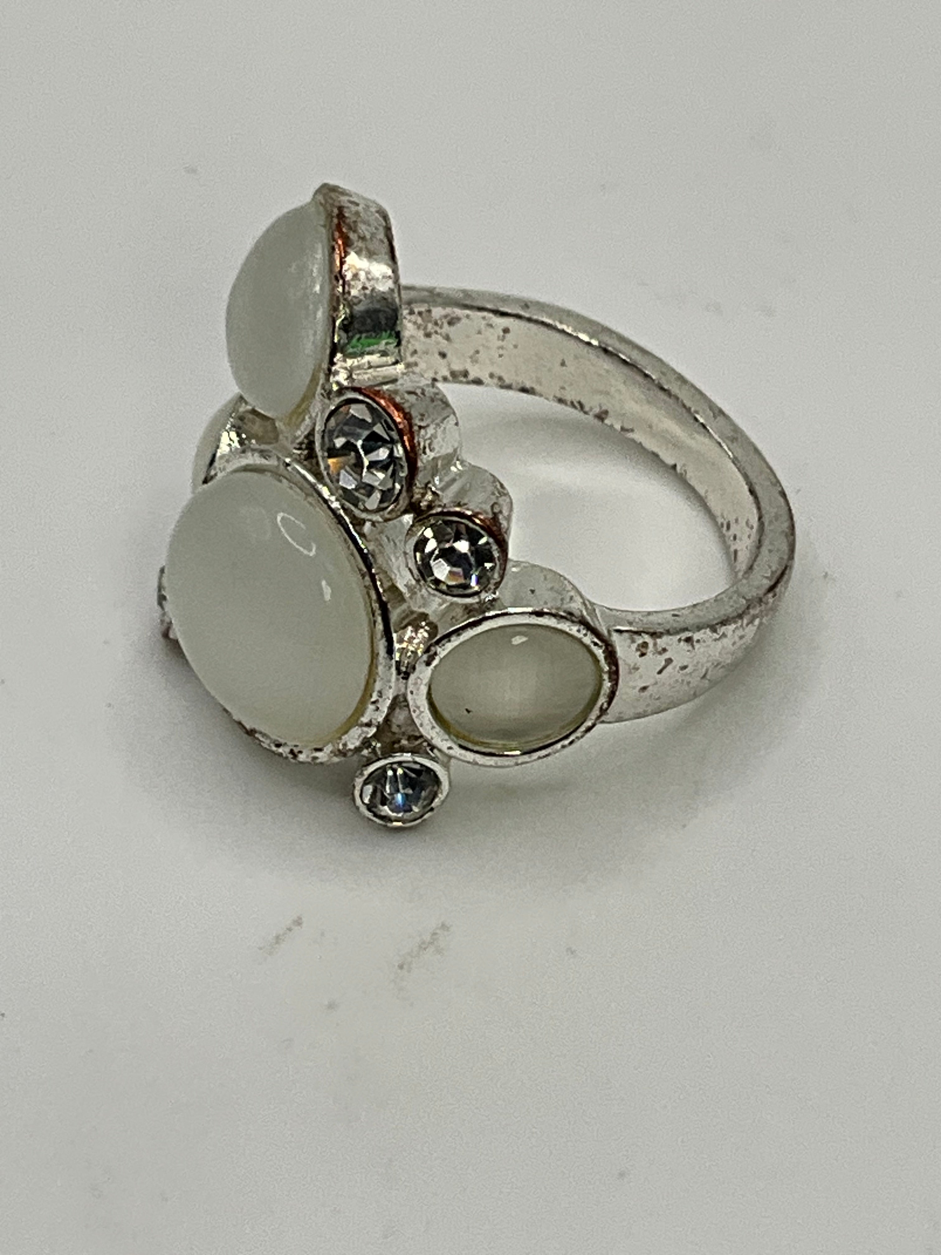 Cat’s Eye Glass Cluster Ring | Silver Tone Multi-Stone State - Estate Sale (Great Condition)