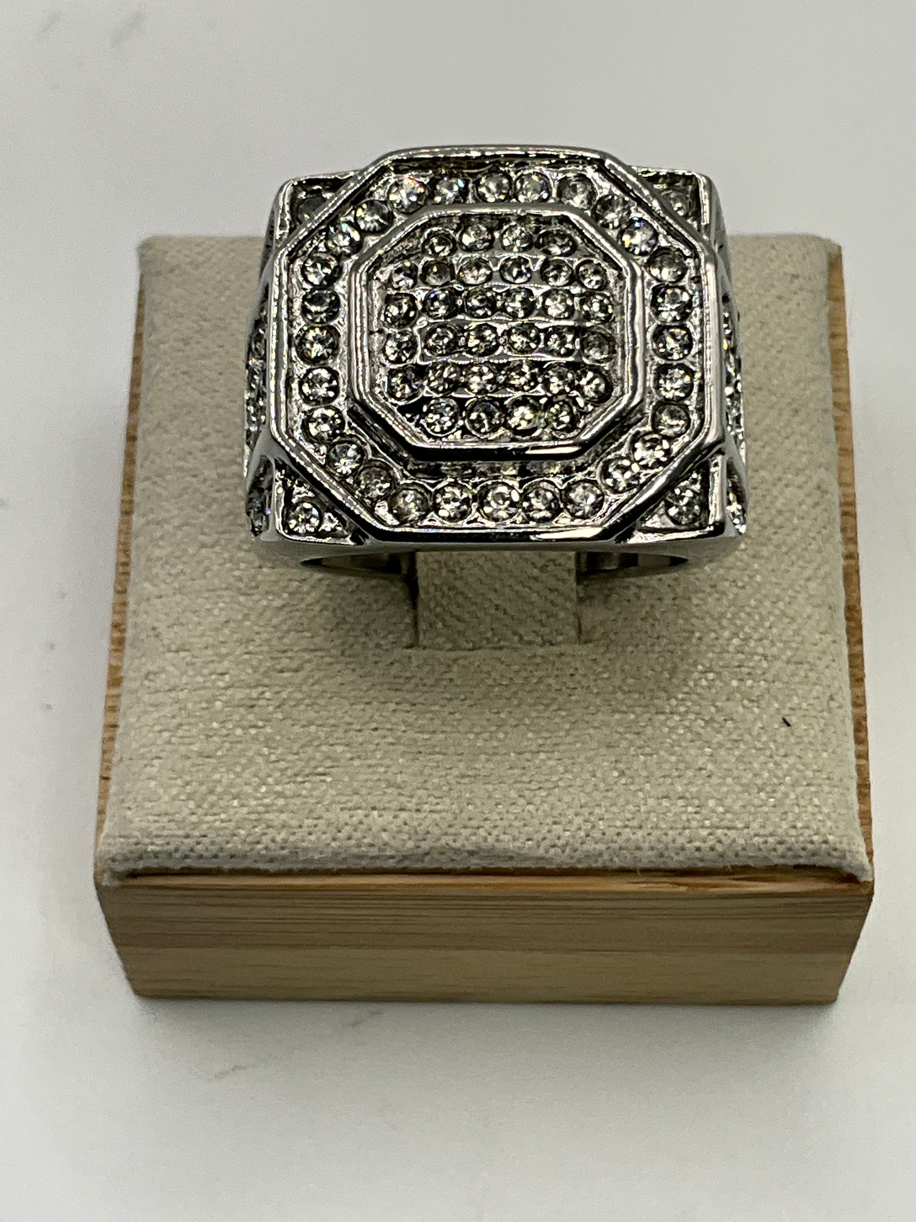 Unisex Stainless Steel Multi Cubic Zirconia Ring - Estate Sale (Great Condition)