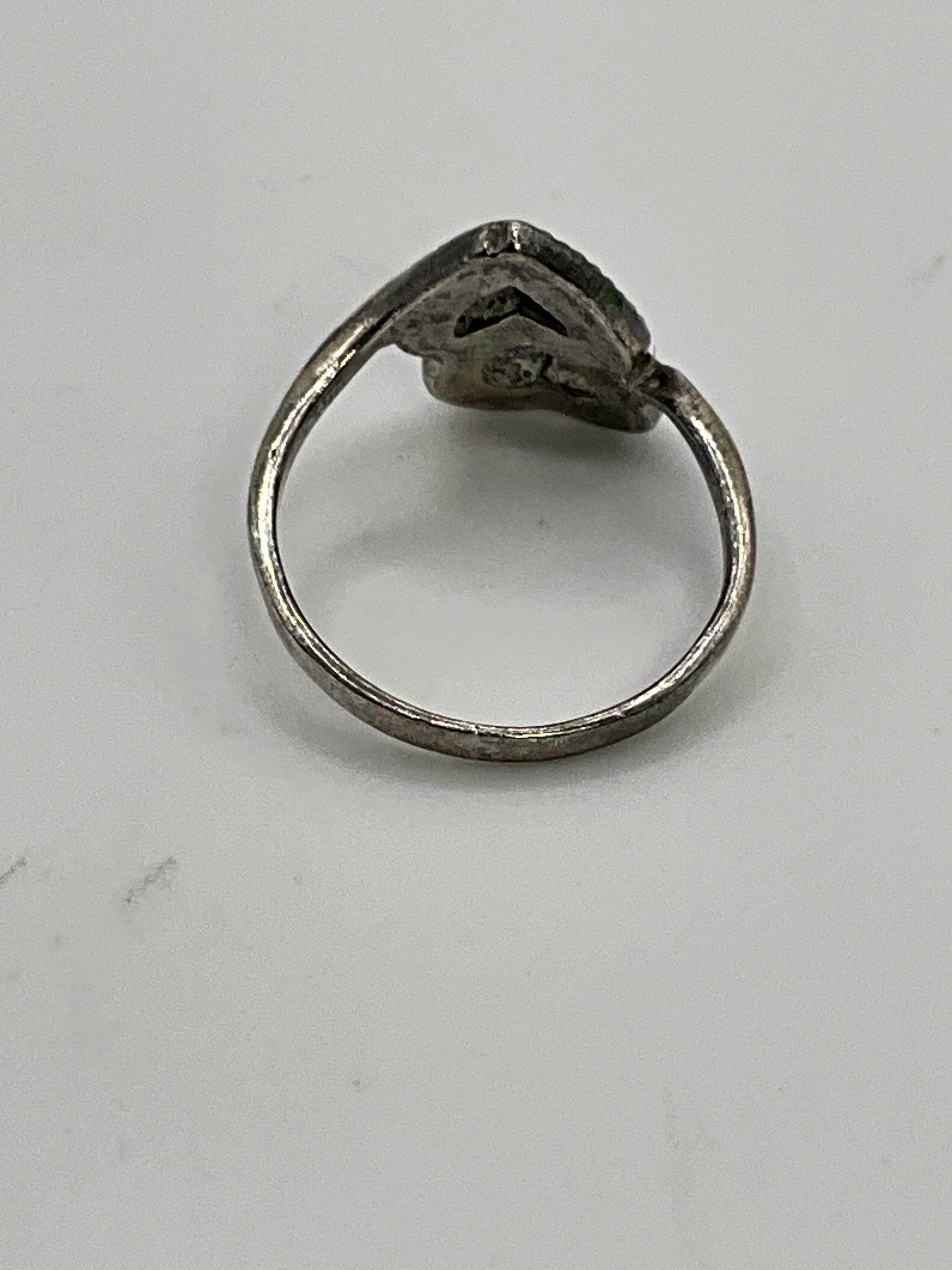 Sterling Silver Marcasite Ladies Ring Size 6 With 2 Hearts - Estate Sale (Great Condition)