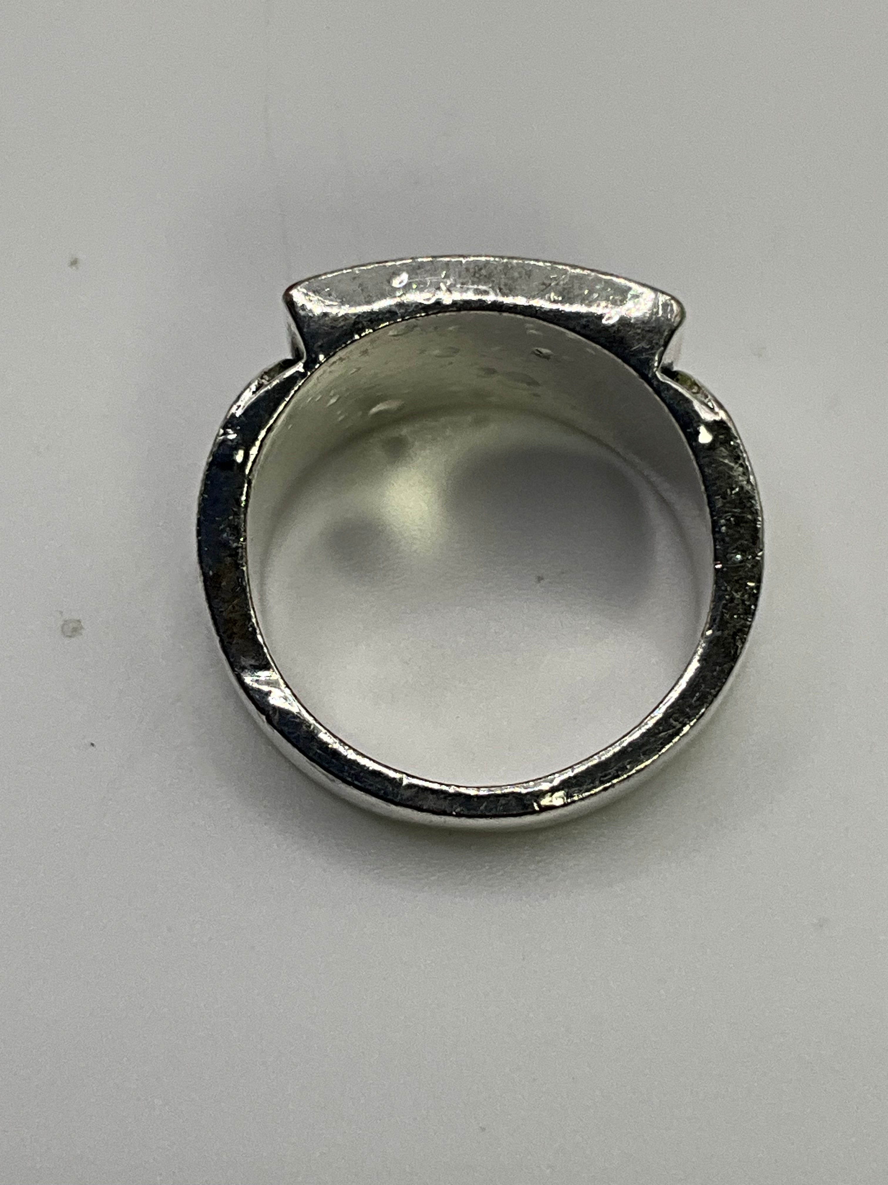 Vintage 925 Sterling Silver Blue Enamel Inlay Signet Ring - Estate Sale (Great Condition)