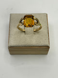 Vintage Amber Glow Statement Ring | Gold Tone Retro Design - Estate Sale (Great Condition)
