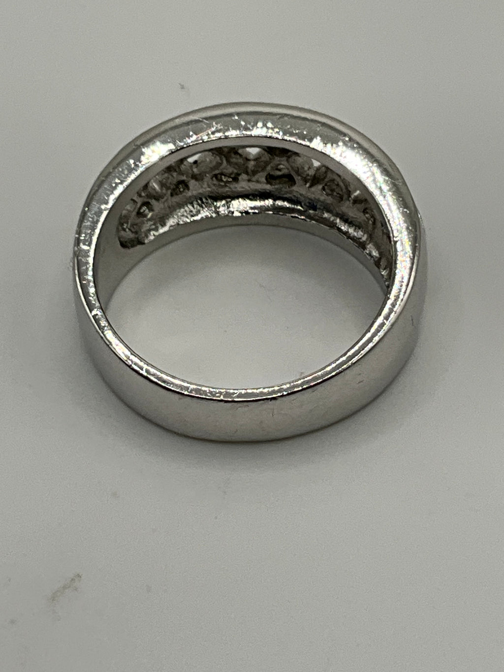 Wide Band Pavé Ring | Crisscross Lattice Center with High-Sparkle CZ - Estate Sale (Great Condition)
