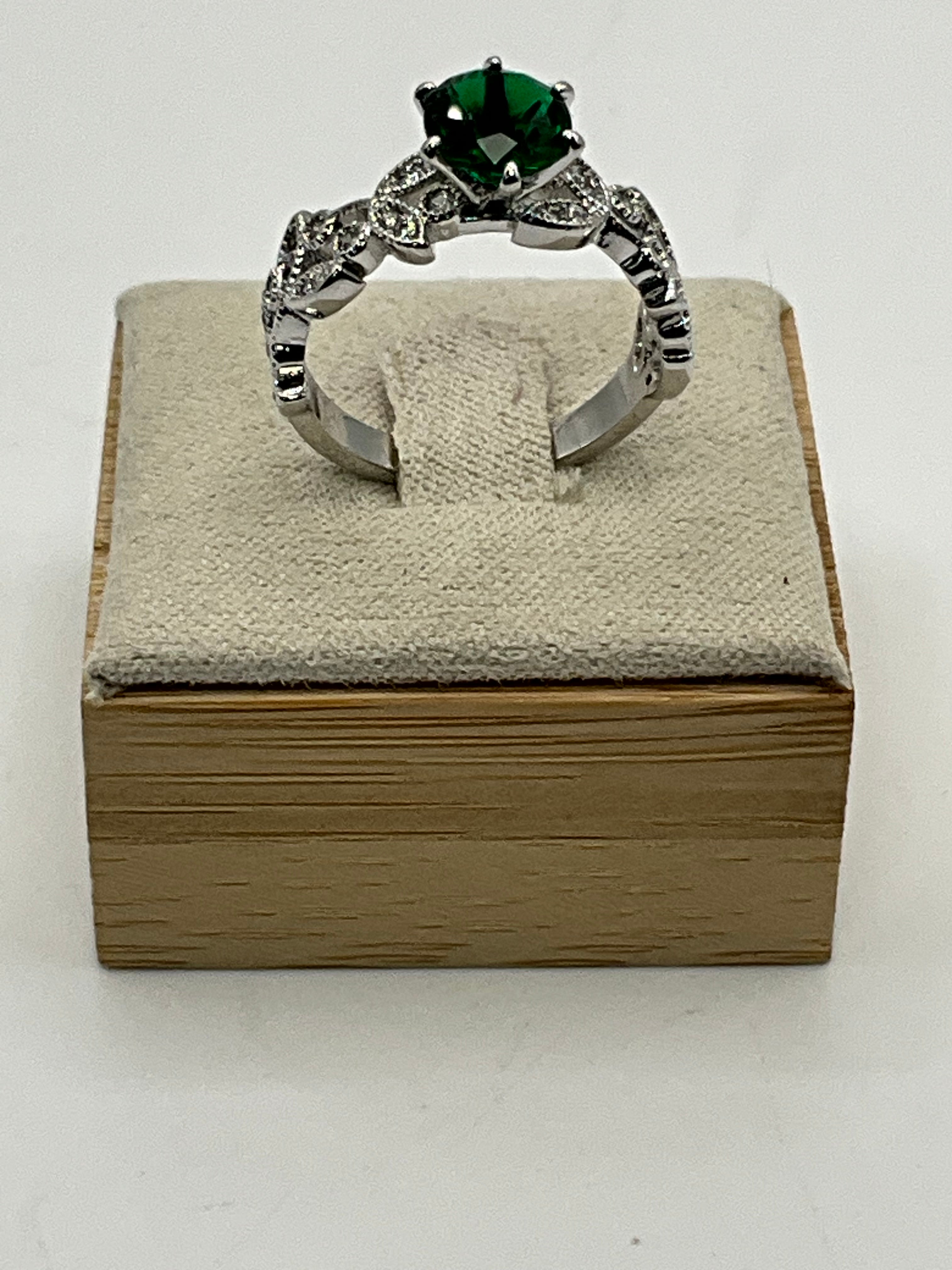 Vintage Lab Emerald Engagement Ring - Pre-Loved