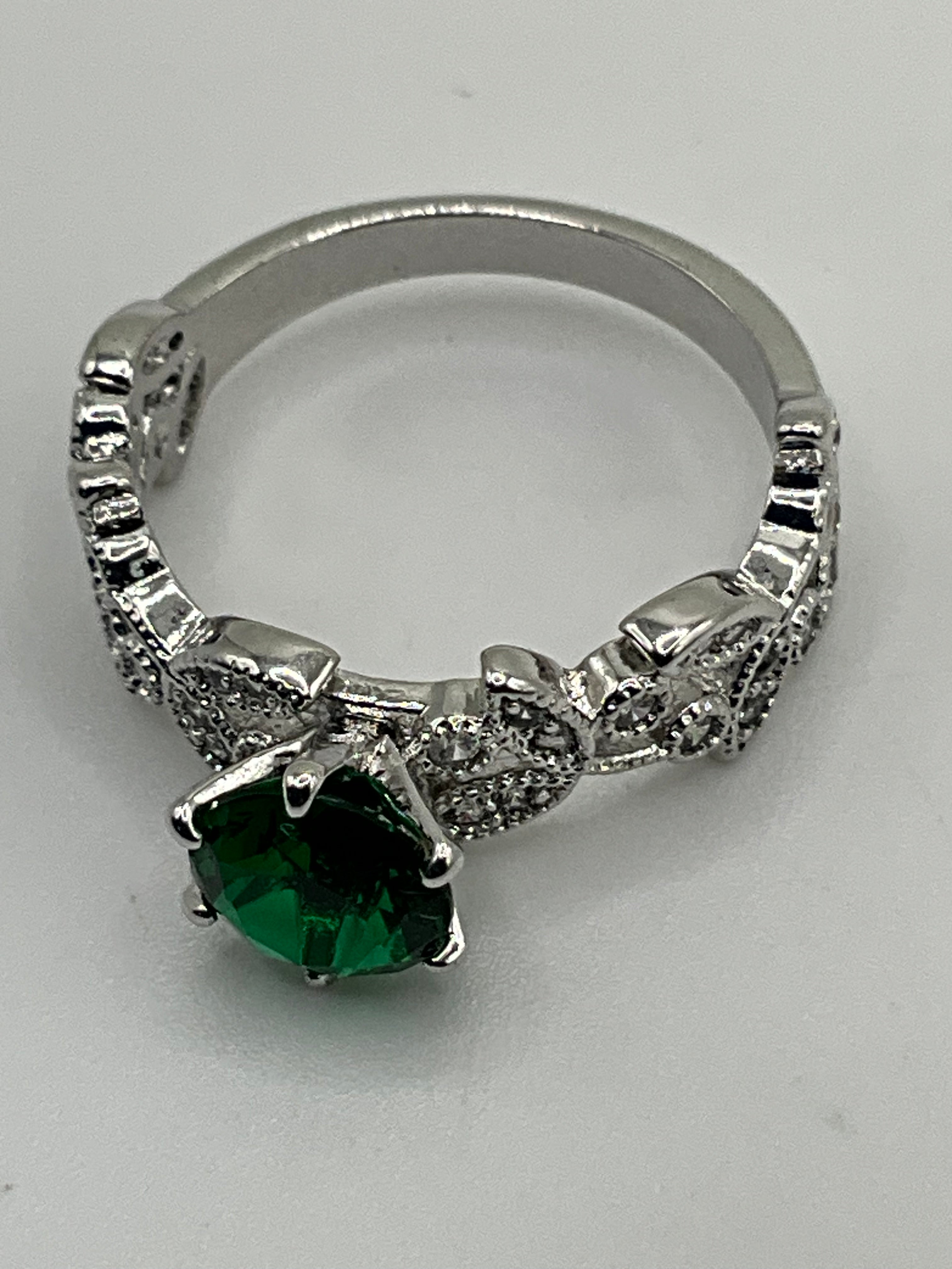 Vintage Lab Emerald Engagement Ring - Pre-Loved