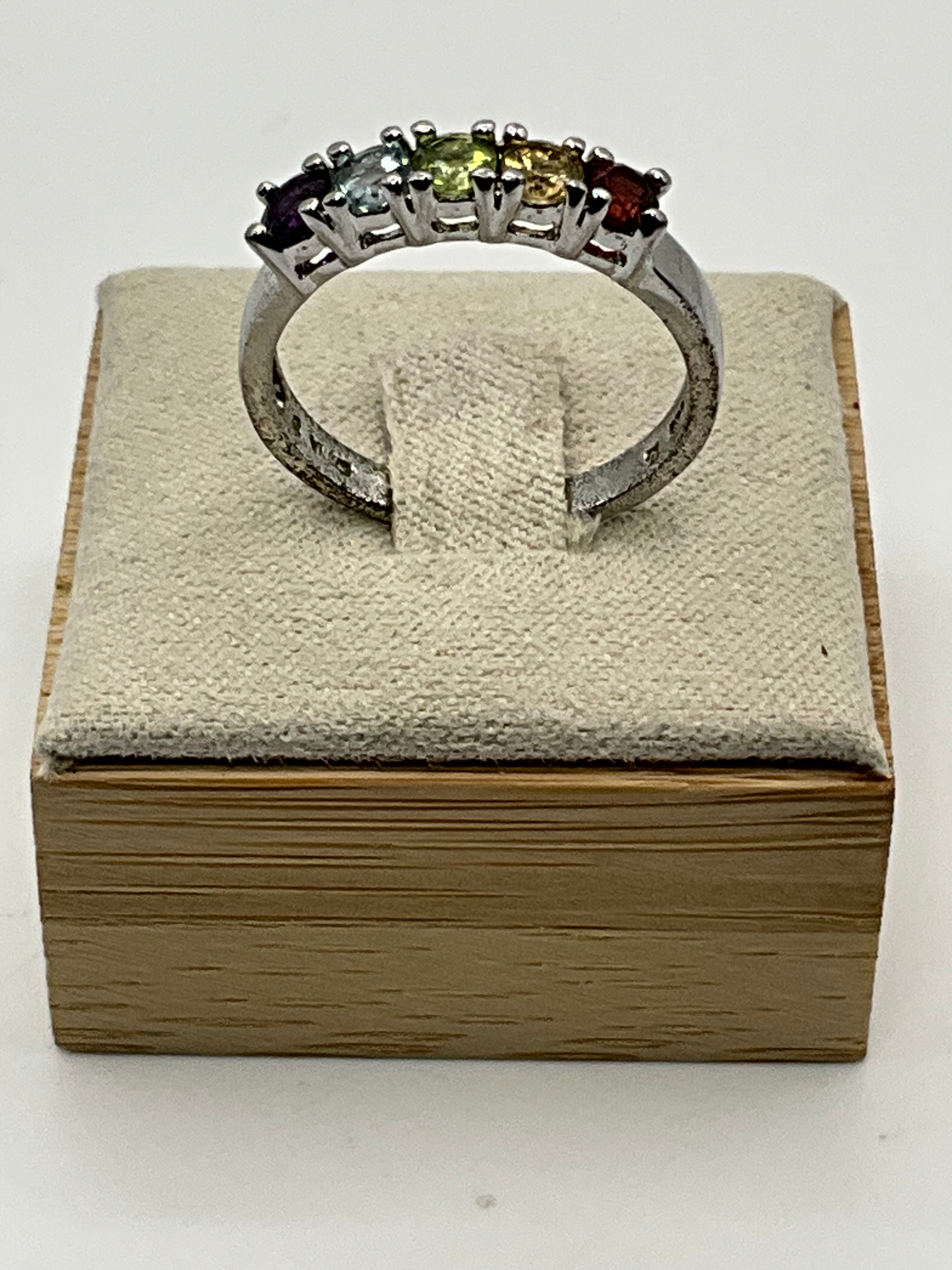 Rainbow CZ Eternity Band Ring | Multi-Color Crystal Silver Tone - Estate Sale (Great Condition)