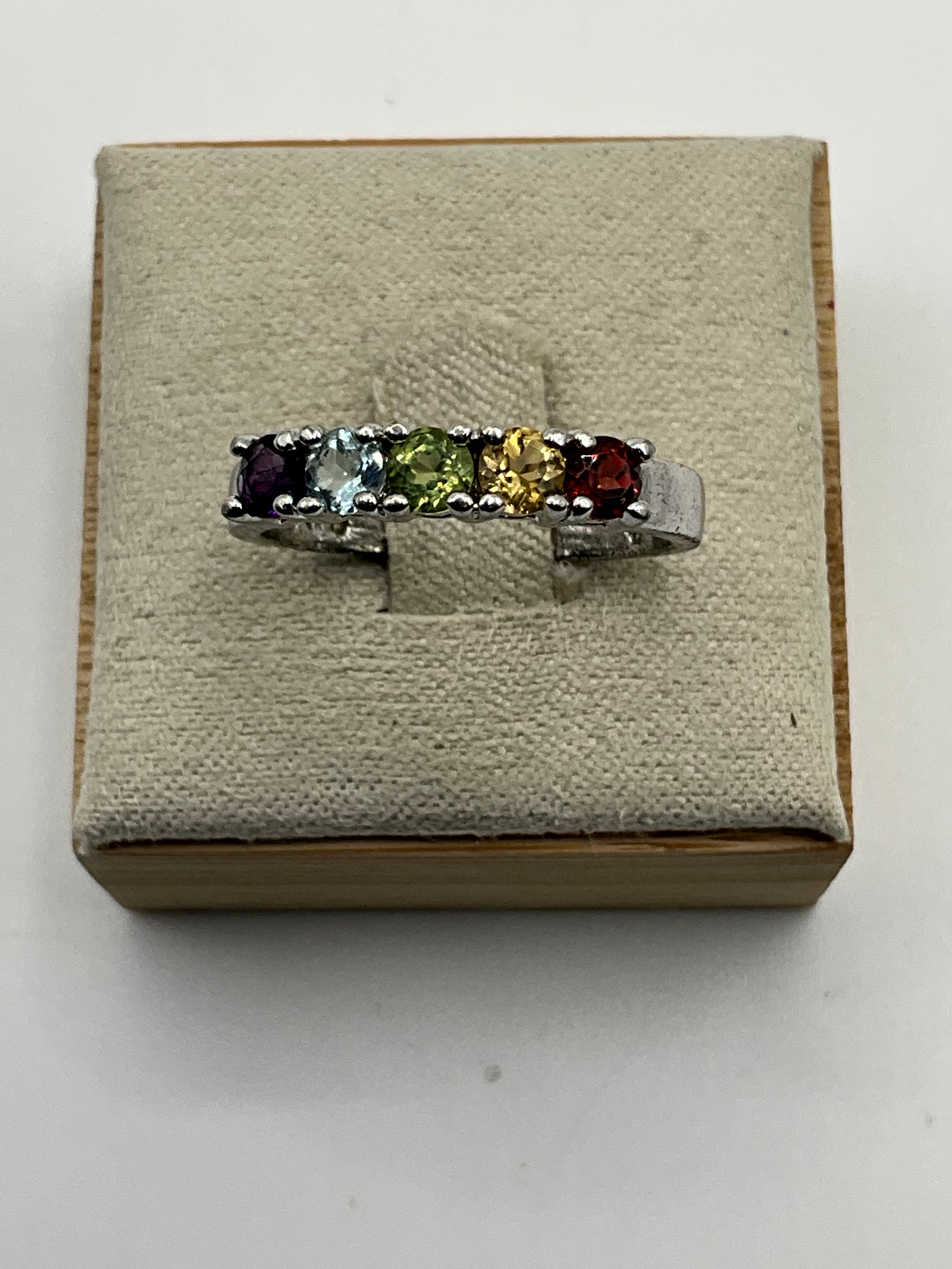 Rainbow CZ Eternity Band Ring | Multi-Color Crystal Silver Tone - Estate Sale (Great Condition)