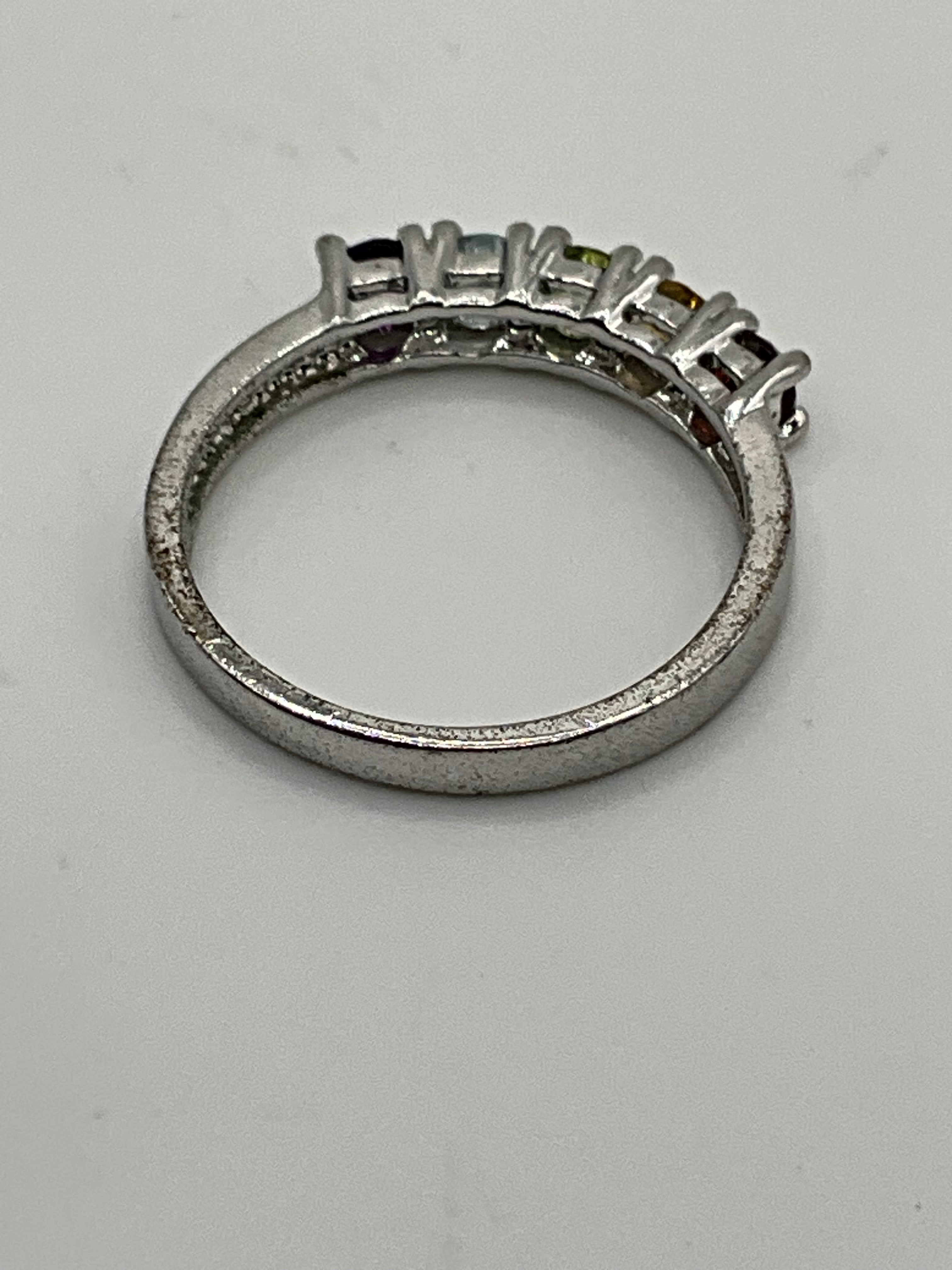 Rainbow CZ Eternity Band Ring | Multi-Color Crystal Silver Tone - Estate Sale (Great Condition)