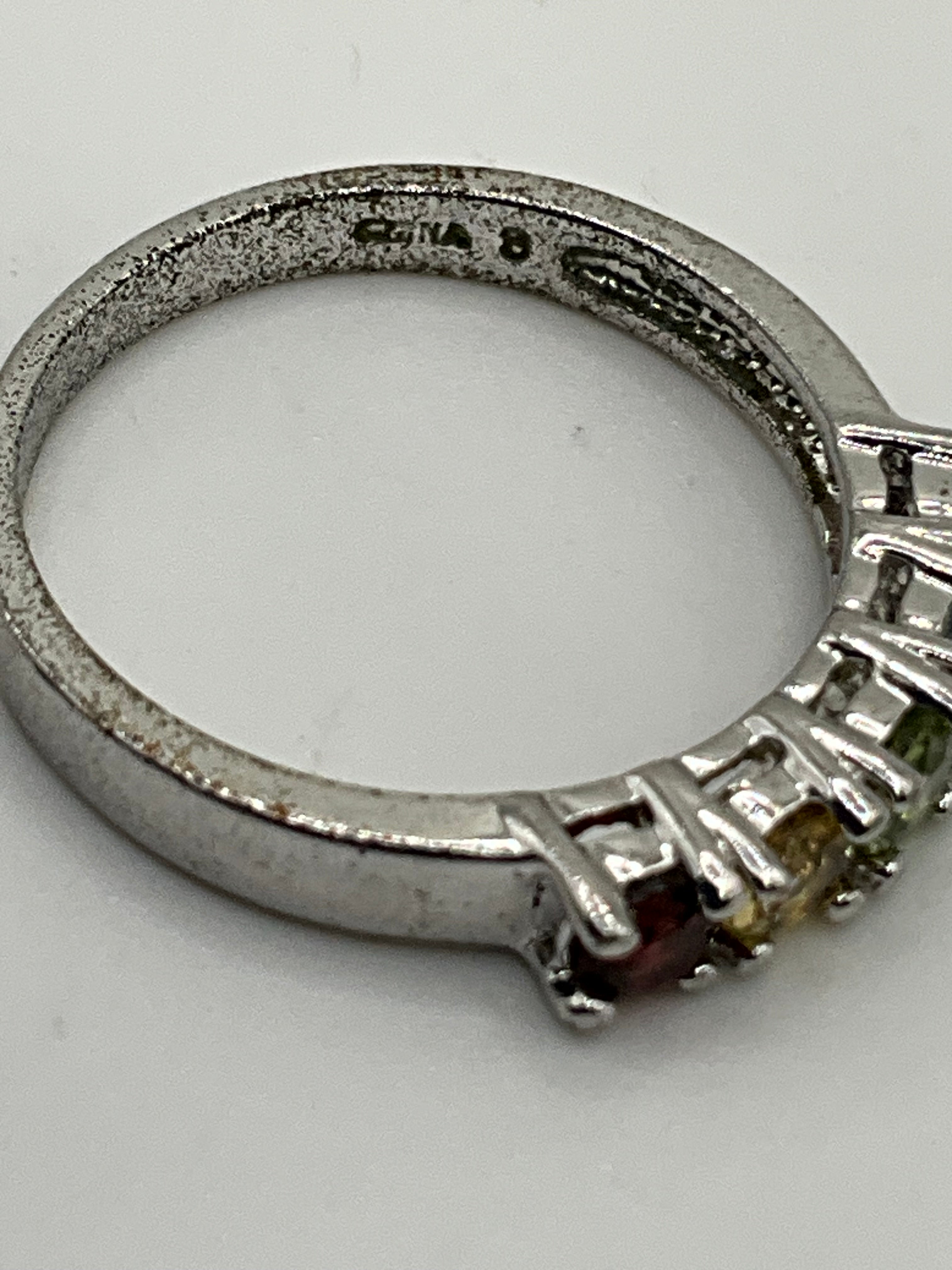 Rainbow CZ Eternity Band Ring | Multi-Color Crystal Silver Tone - Estate Sale (Great Condition)