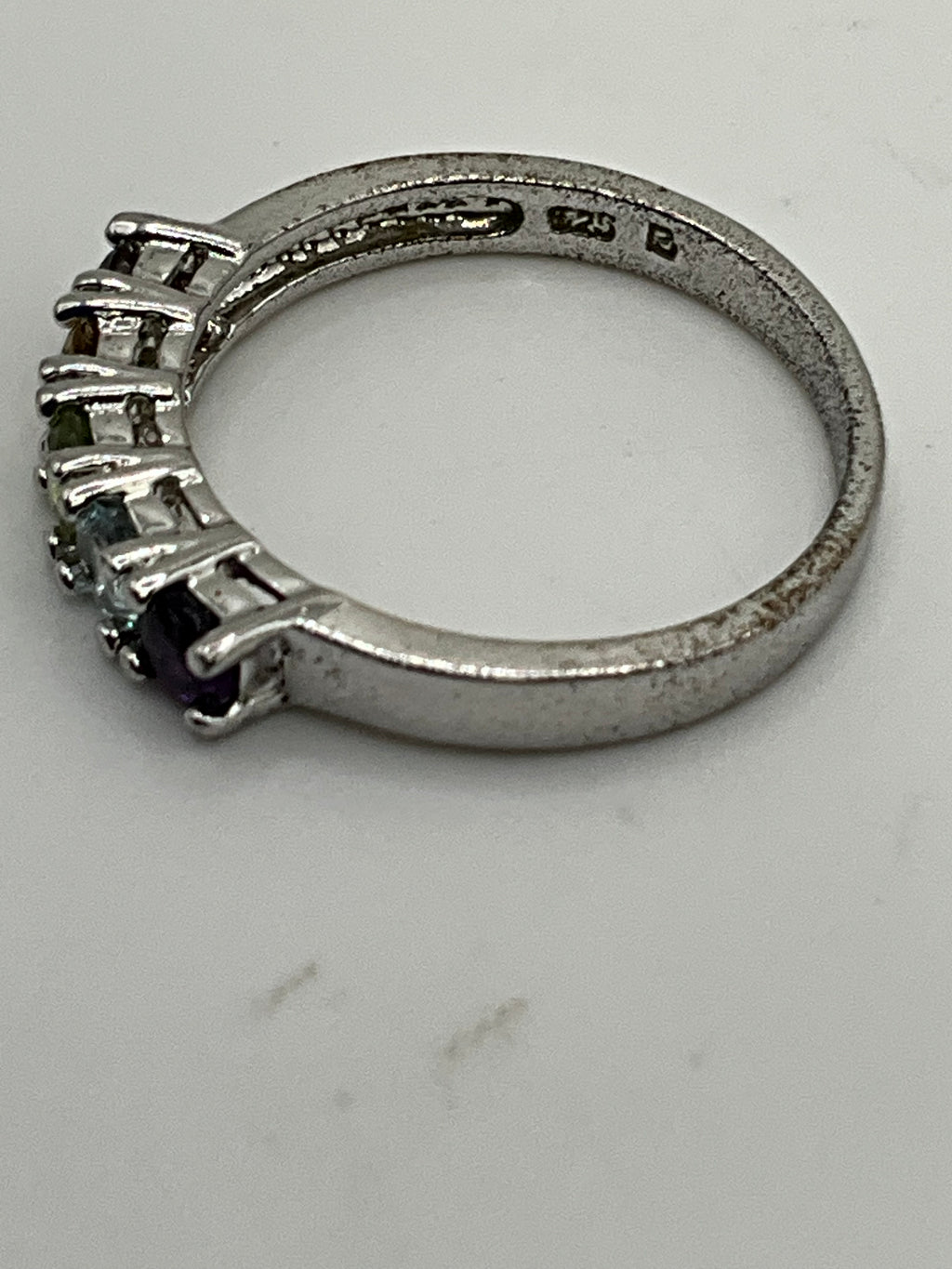 Rainbow CZ Eternity Band Ring | Multi-Color Crystal Silver Tone - Estate Sale (Great Condition)