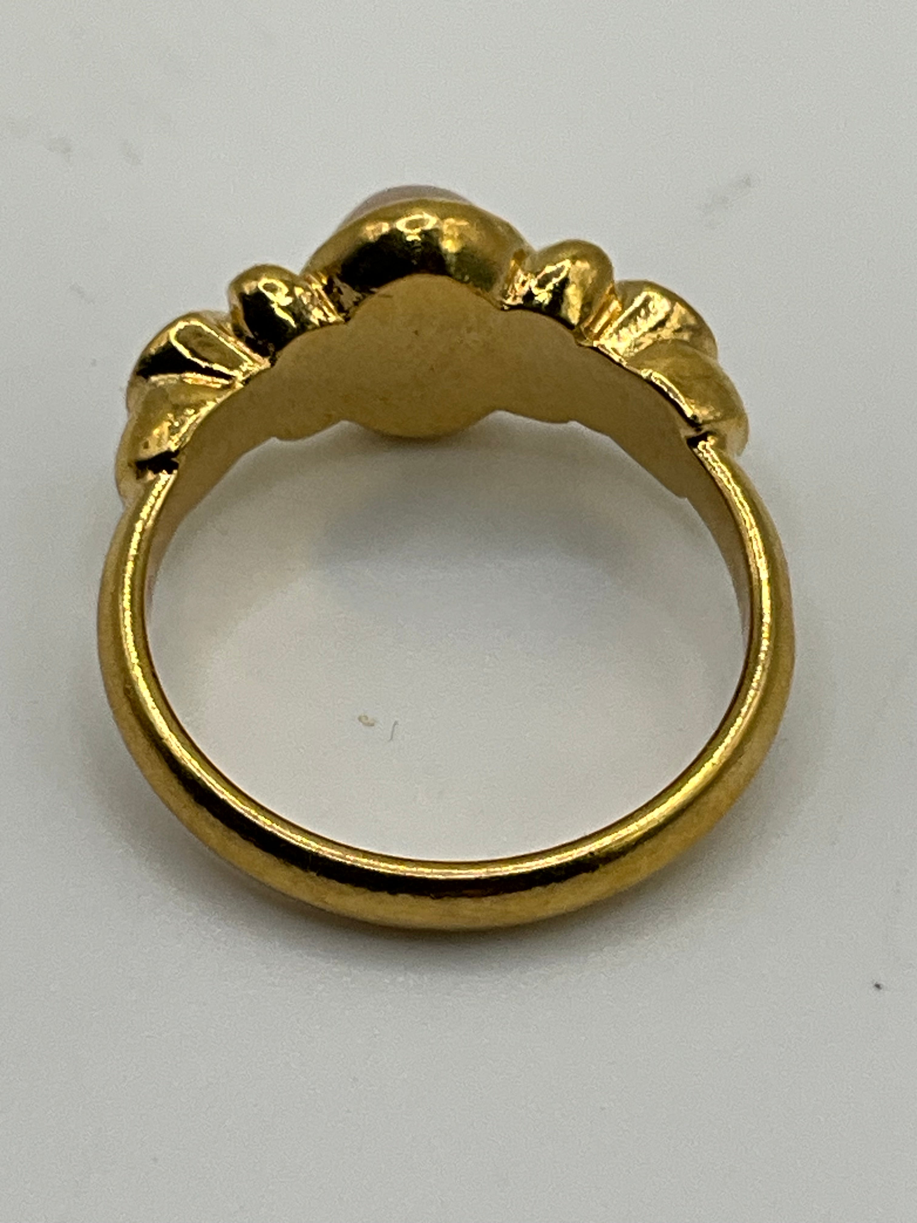 Avon Garnet & Rose Quartz Gold Tone Ring - Estate Sale (Great Condition)