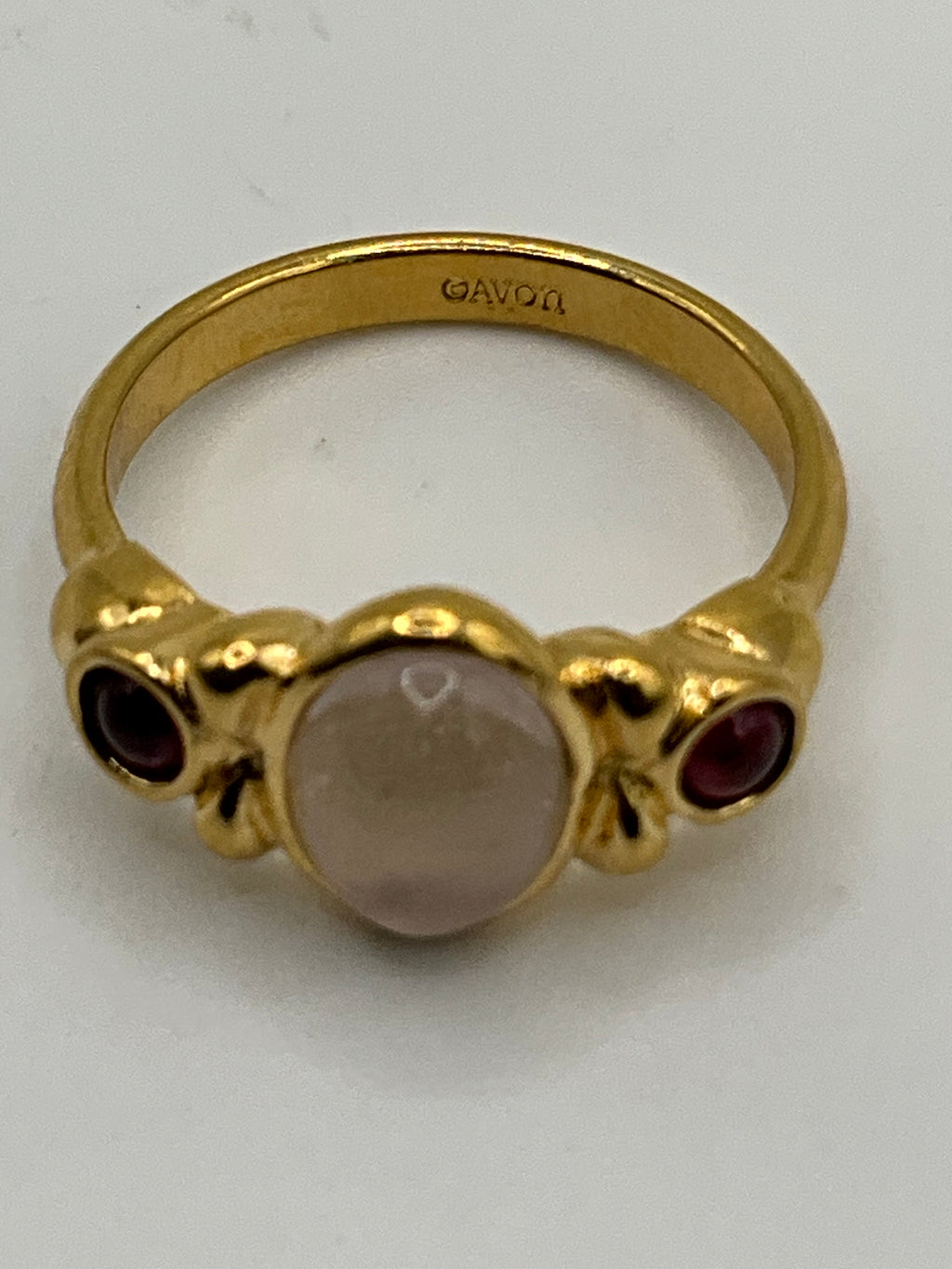 Avon Garnet & Rose Quartz Gold Tone Ring - Estate Sale (Great Condition)