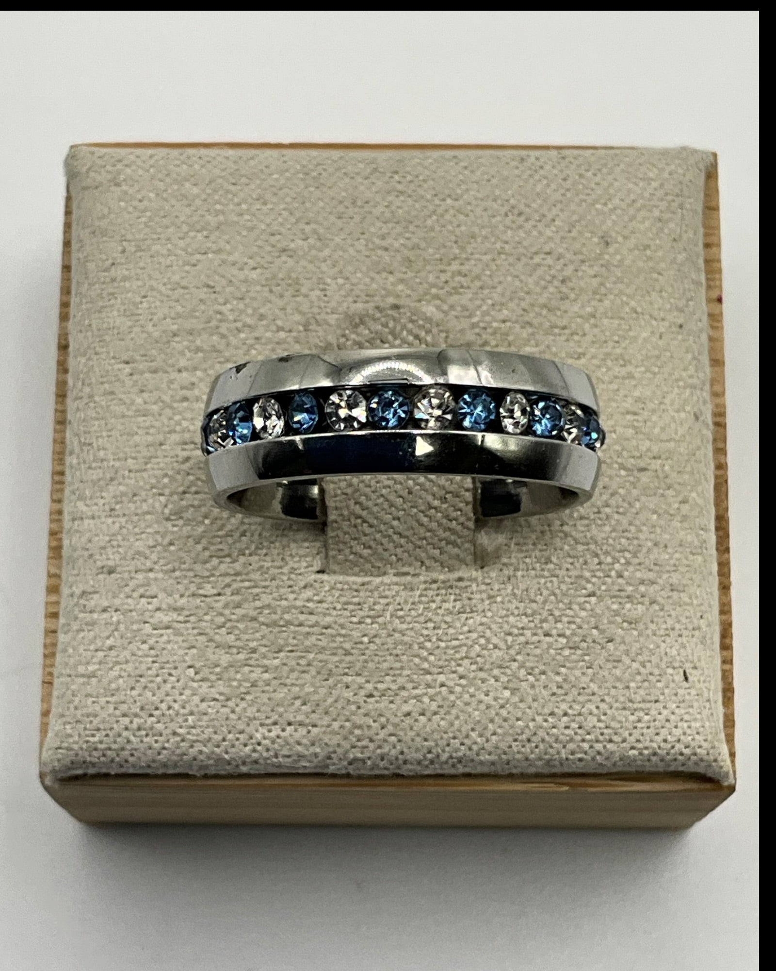 Sapphire-Tone Sparkle Band | Elegant Blue & CZ Stackable Ring - Estate Sale (Great Condition)