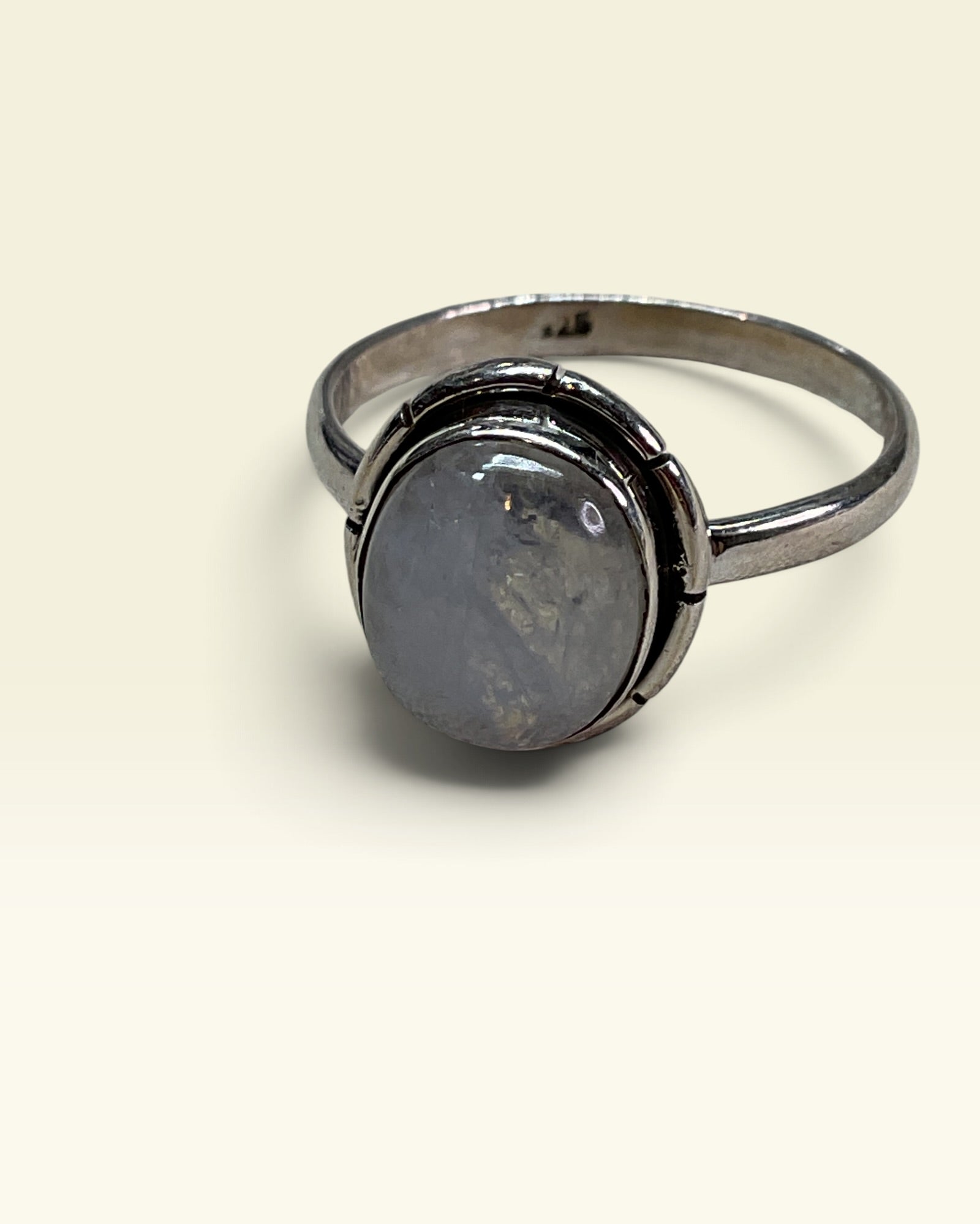 Sterling Silver Natural Rainbow Moonstone Gemstone Ring
