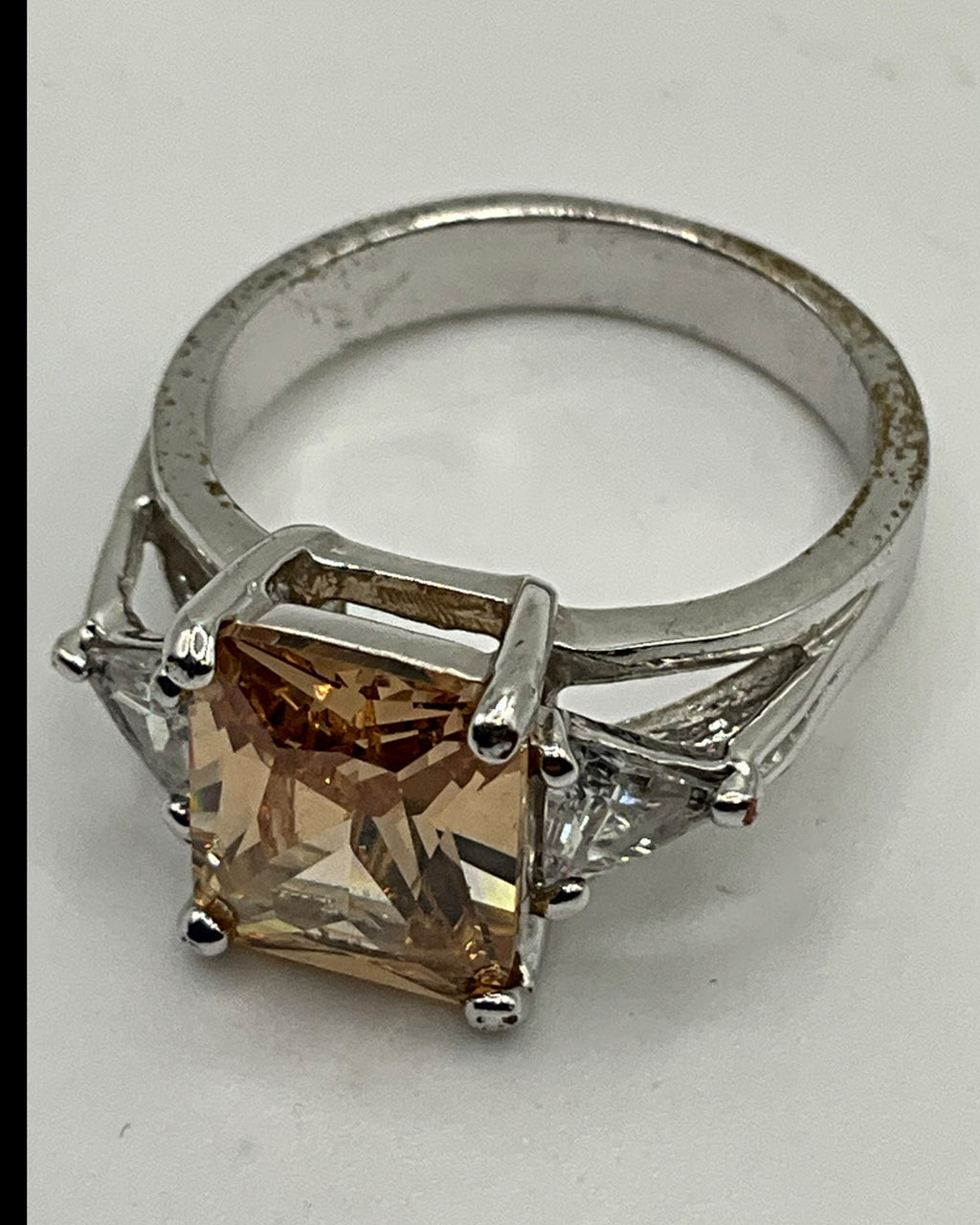 Sterling Silver 925 Yellow Topaz & Cubic Zirconia Ring - Estate Sale (Great Condition)