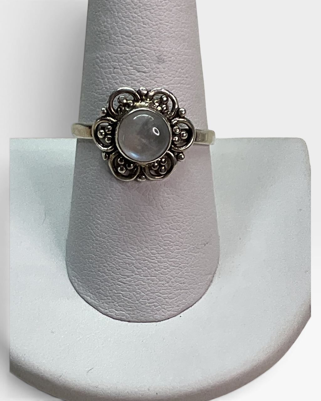 Sterling Silver Natural Rainbow  Moonstone Gemstone Ring