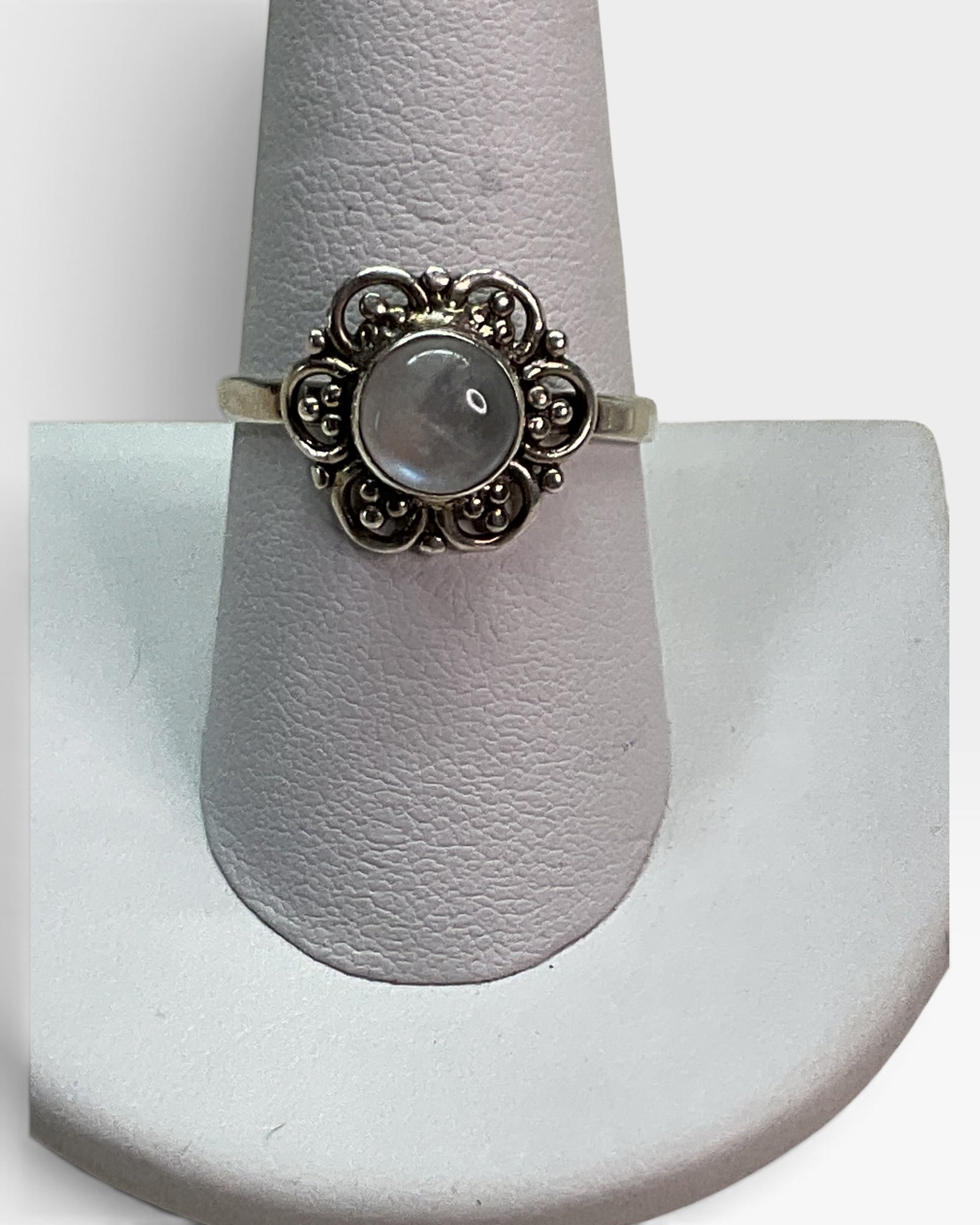 Sterling Silver Natural Rainbow  Moonstone Gemstone Ring