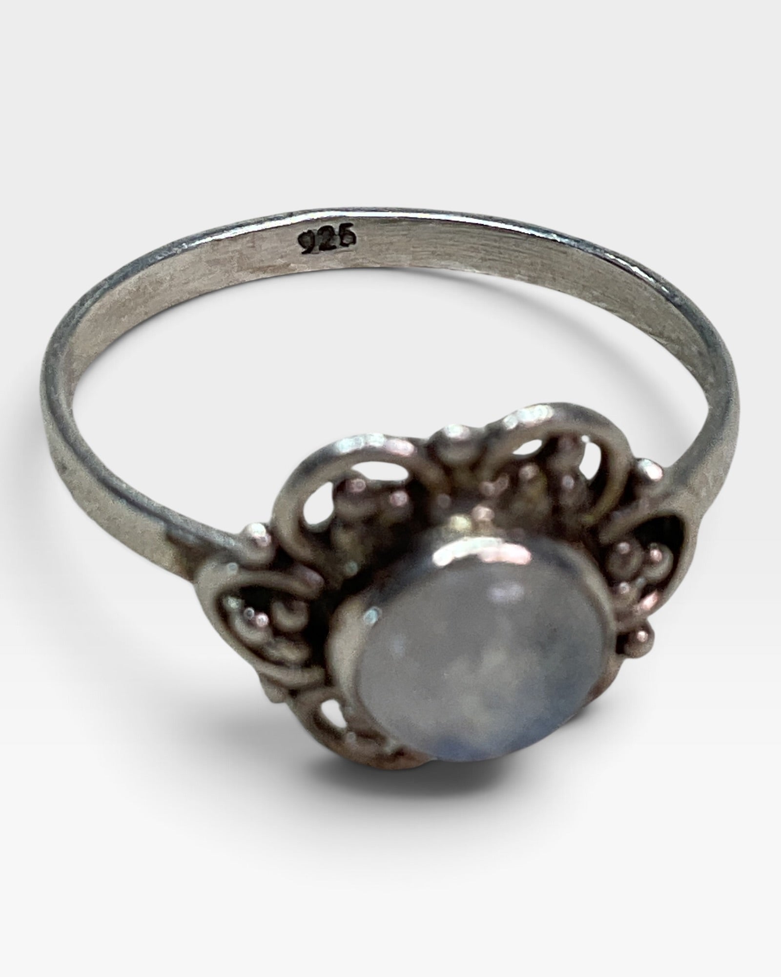 Sterling Silver Natural Rainbow  Moonstone Gemstone Ring