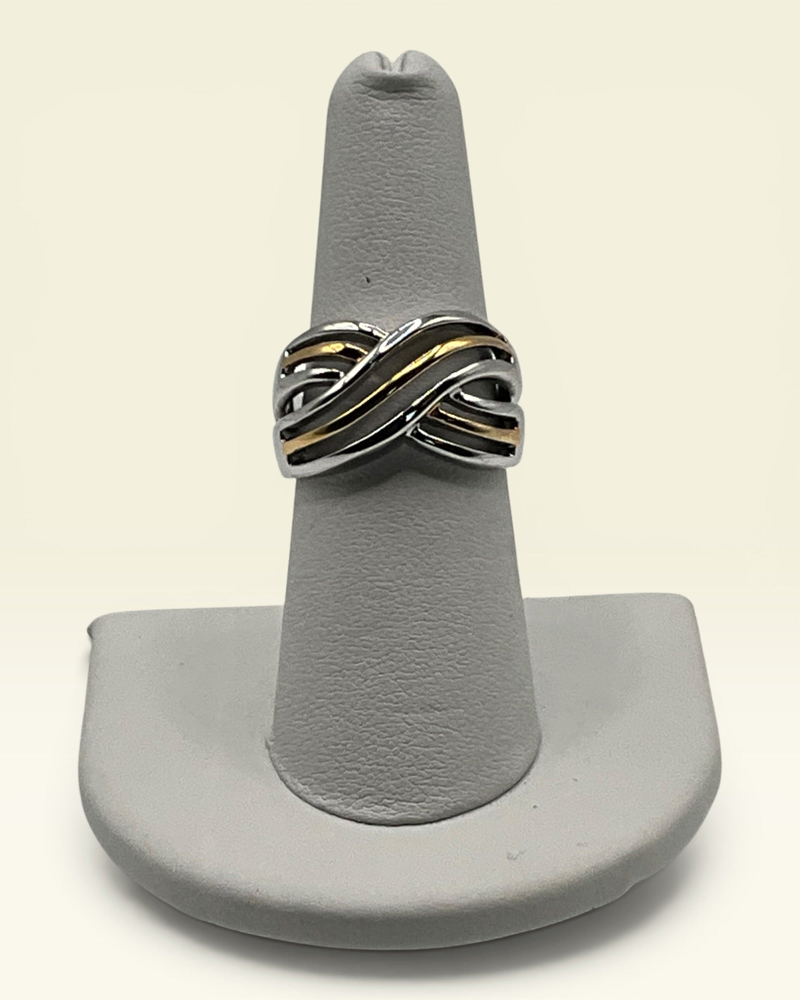 !Crossover RSC RS Covenant Two Tone Sterling Silver & Gold Overlay "X" Ring
