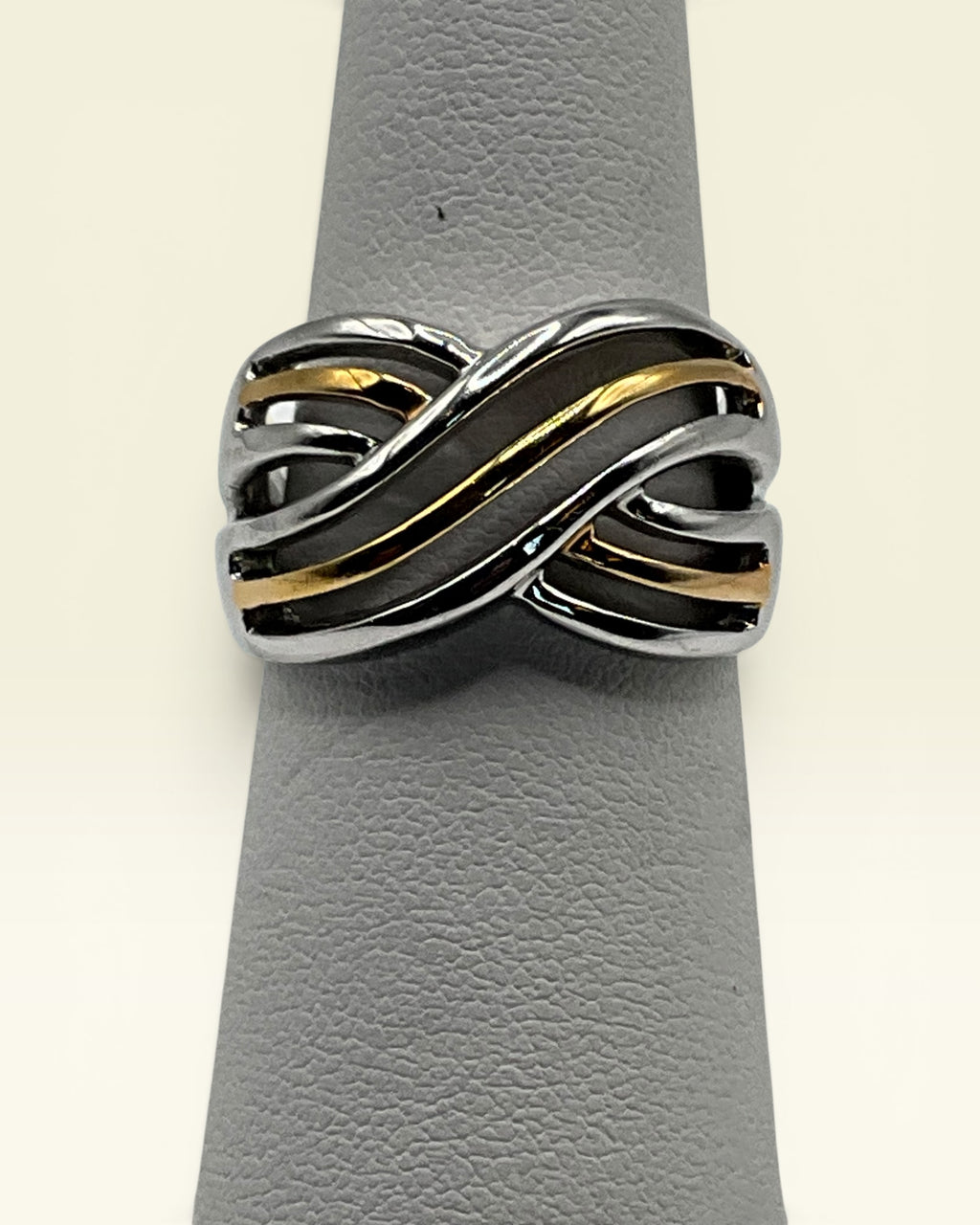 !Crossover RSC RS Covenant Two Tone Sterling Silver & Gold Overlay "X" Ring