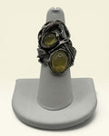 Sculptural Leaf Vine Statement Ring with Green Cabochons - Estate Sale (Great Condition)