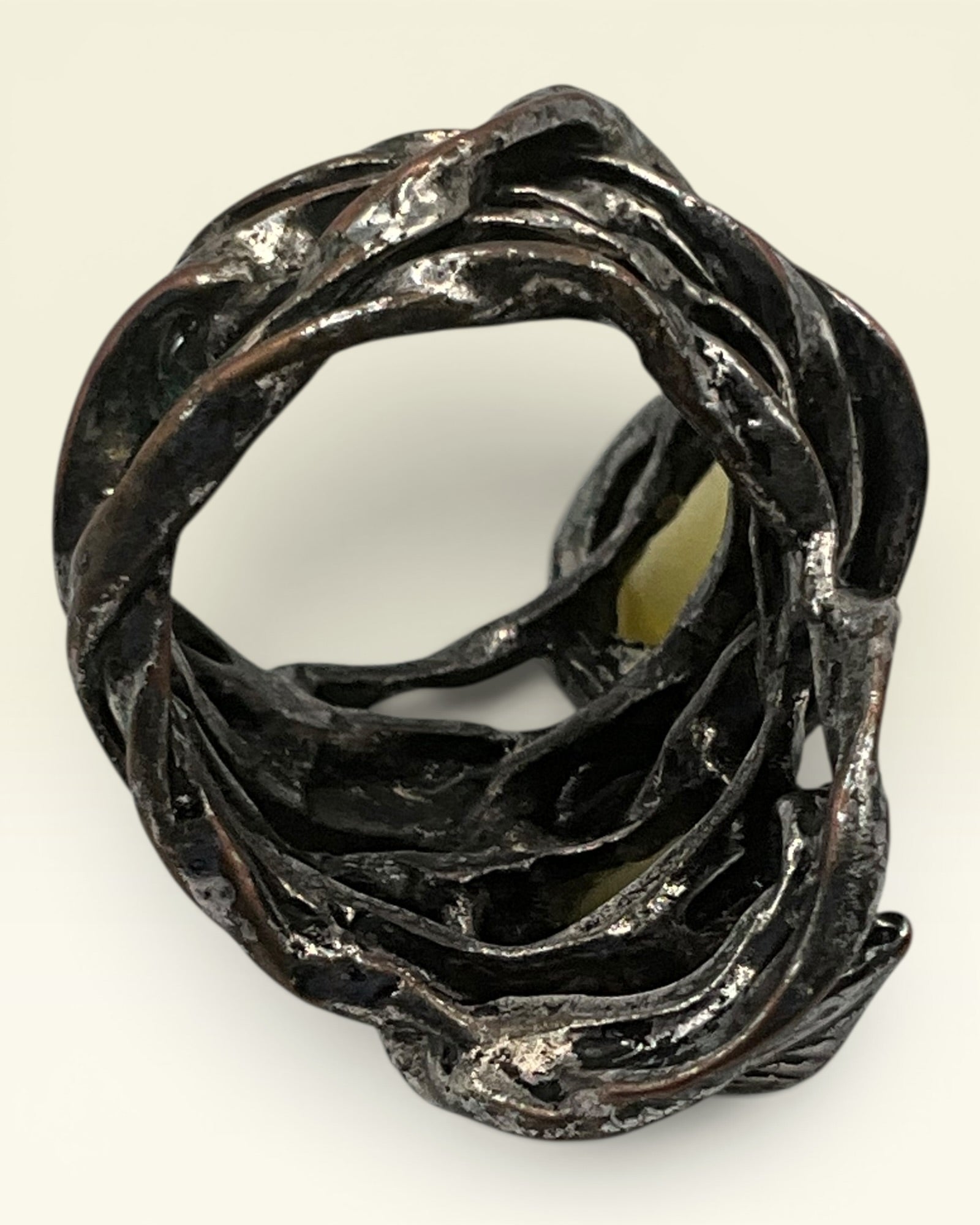 Sculptural Leaf Vine Statement Ring with Green Cabochons - Estate Sale (Great Condition)