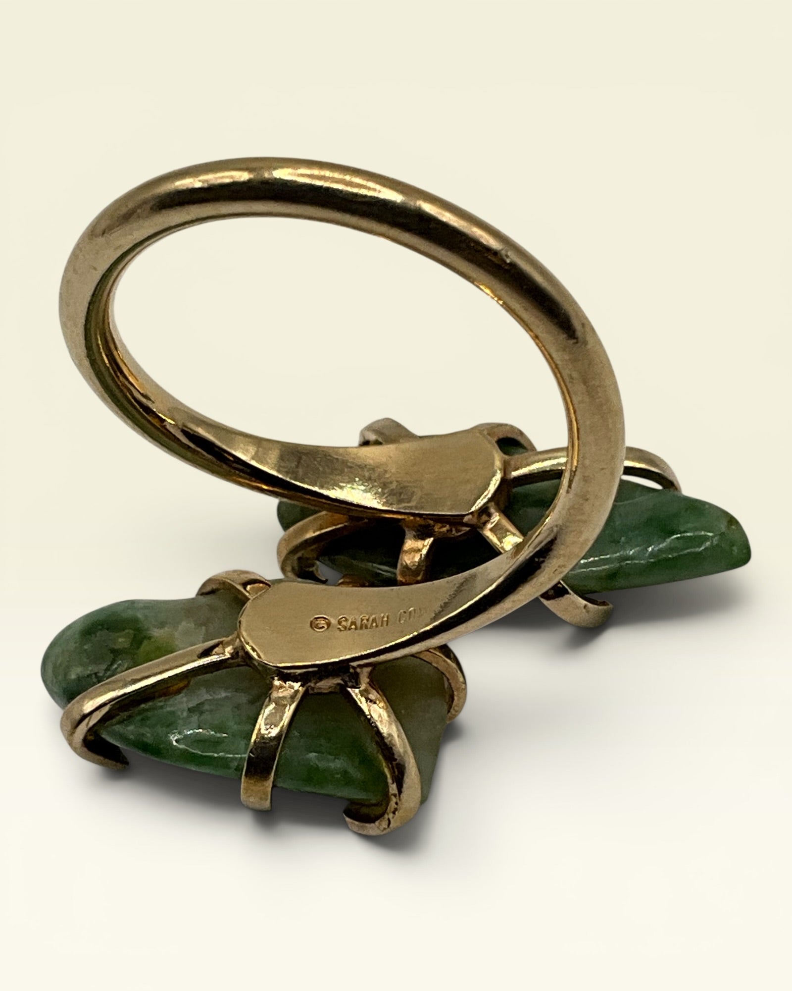 Sarah Coventry "Canada" Green Jasper Stone Bypass Ring - Estate Sale (Great Condition)