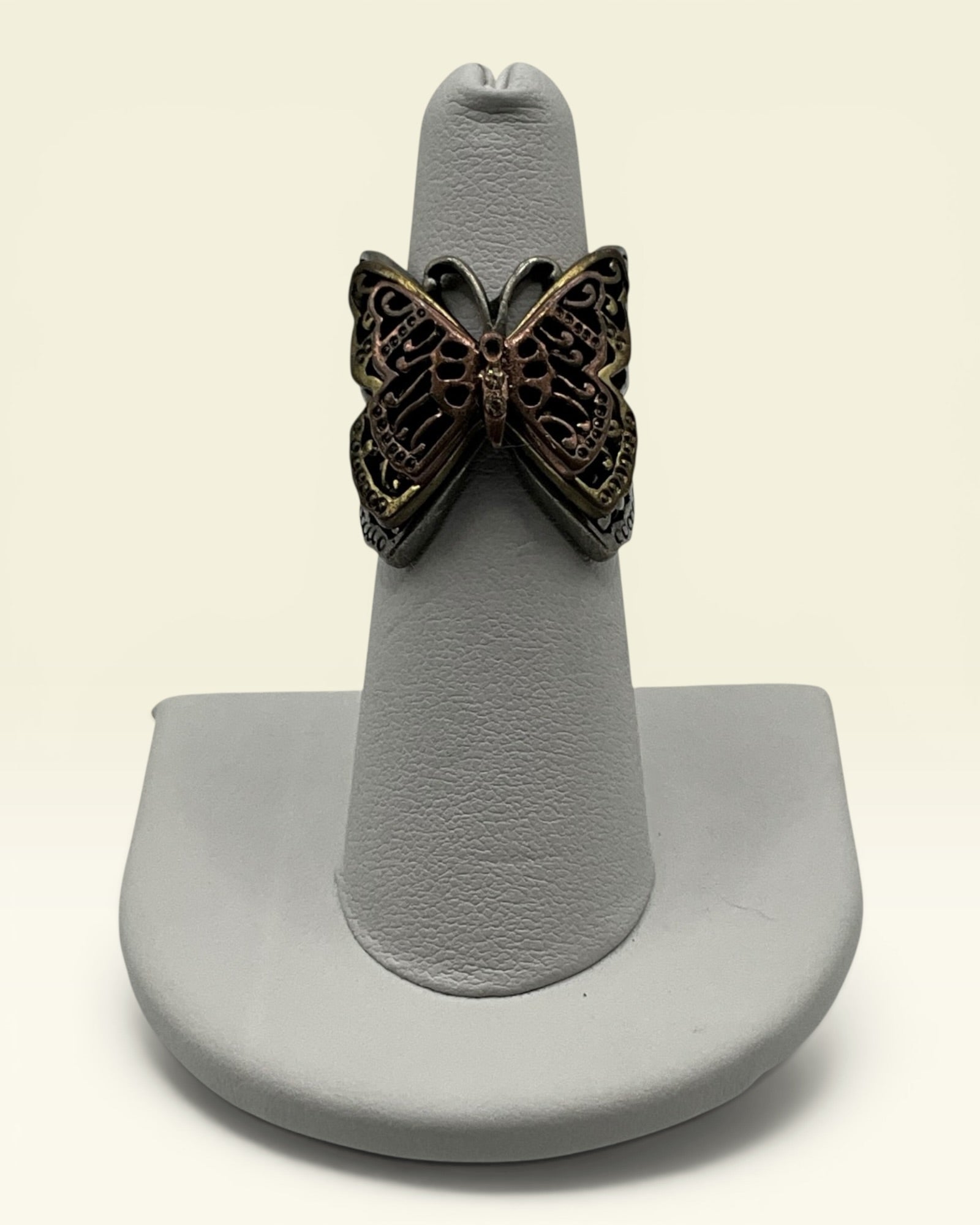 Vintage Steampunk Butterfly Ring Copper and Silver Tone - Estate Sale (Great Condition)