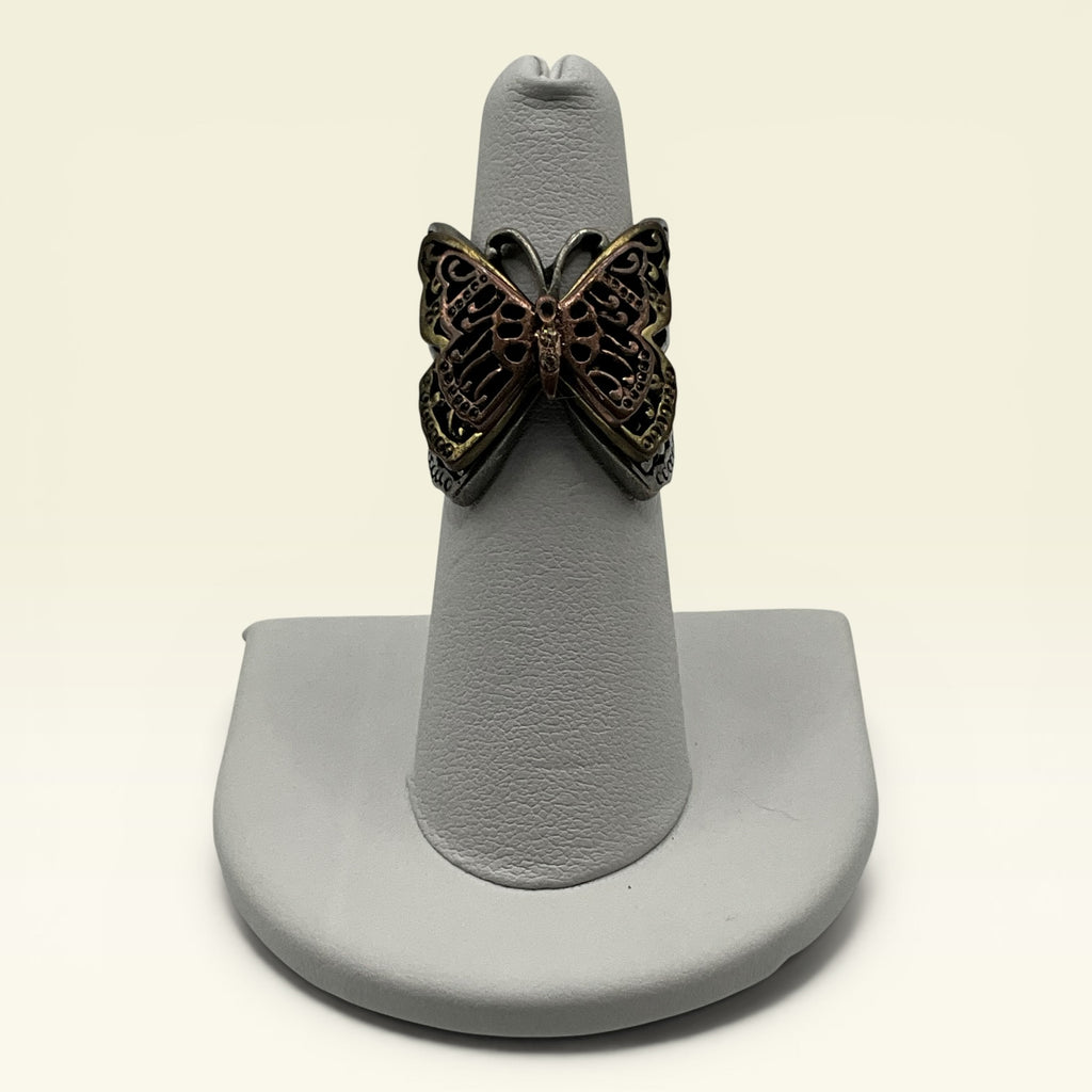 Vintage Steampunk Butterfly Ring Copper and Silver Tone - Estate Sale (Great Condition)