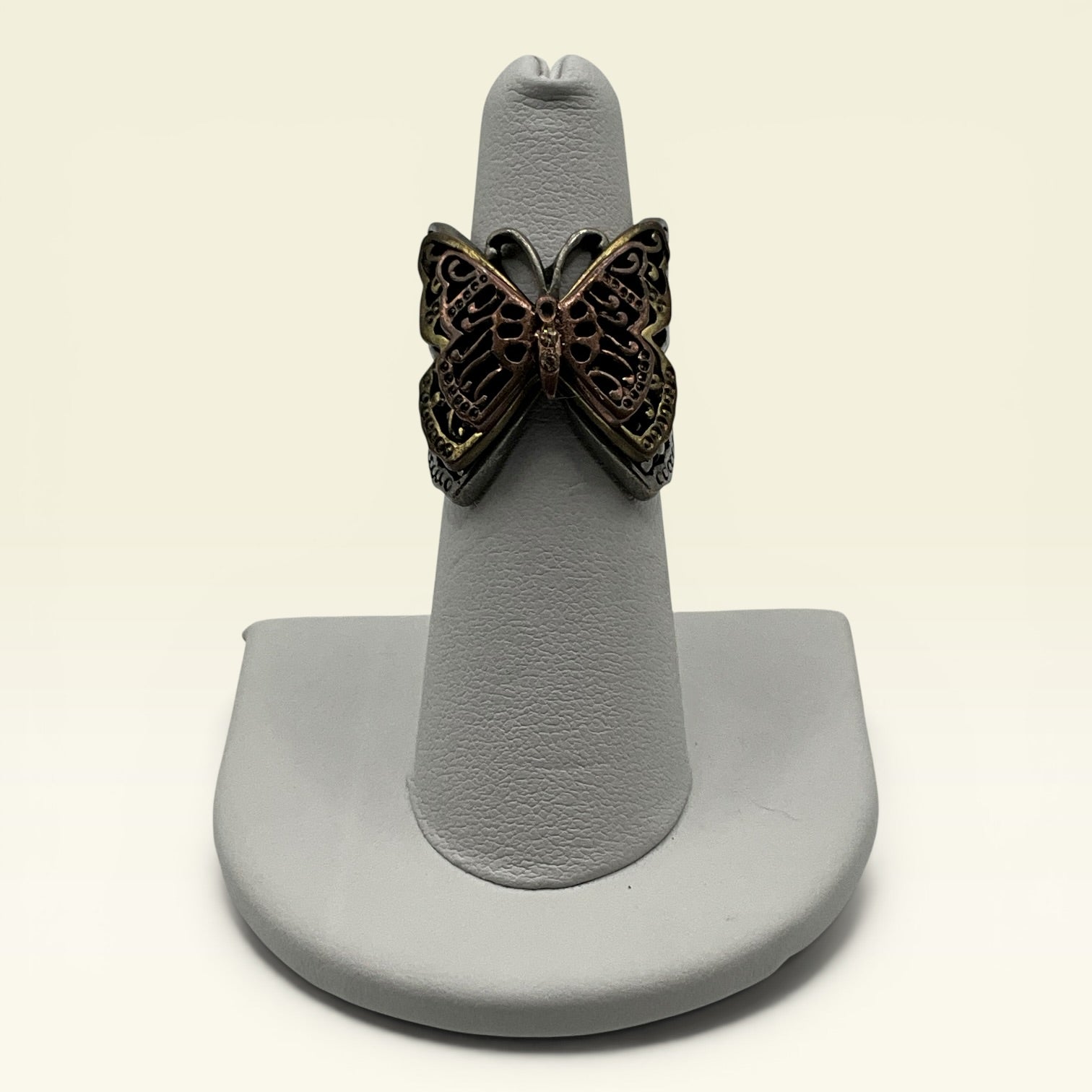 Vintage Steampunk Butterfly Ring Copper and Silver Tone - Estate Sale (Great Condition)