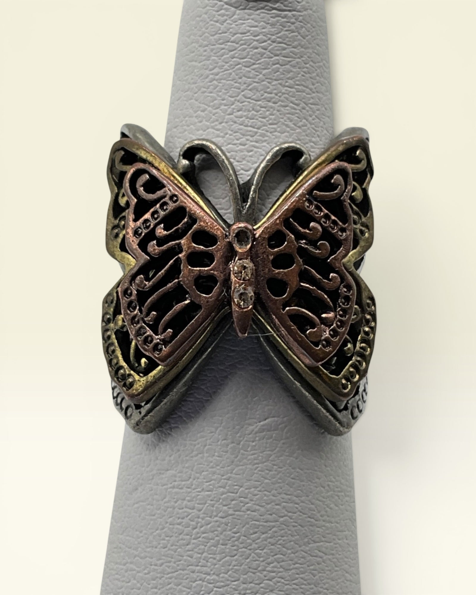 Vintage Steampunk Butterfly Ring Copper and Silver Tone - Estate Sale (Great Condition)