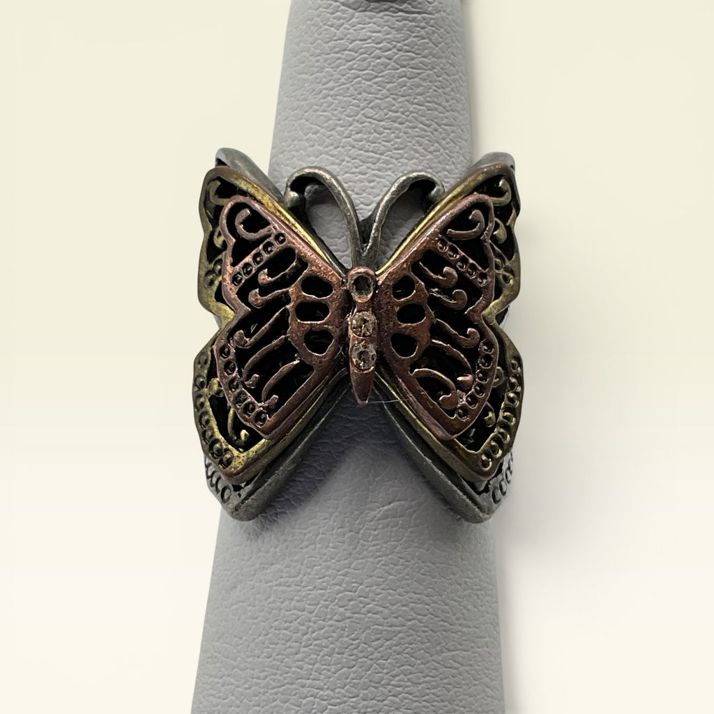 Vintage Steampunk Butterfly Ring Copper and Silver Tone - Estate Sale (Great Condition)