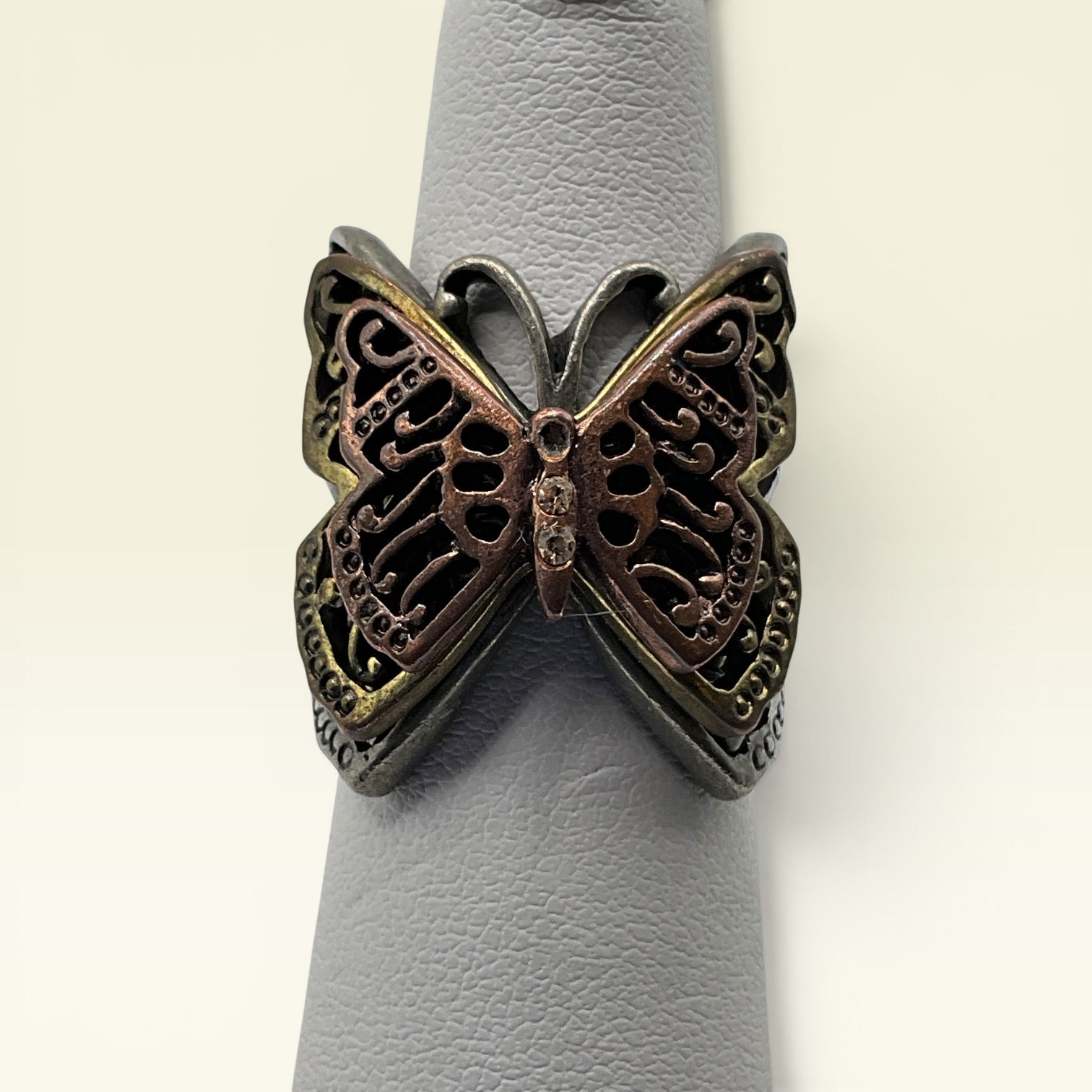 Vintage Steampunk Butterfly Ring Copper and Silver Tone - Estate Sale (Great Condition)