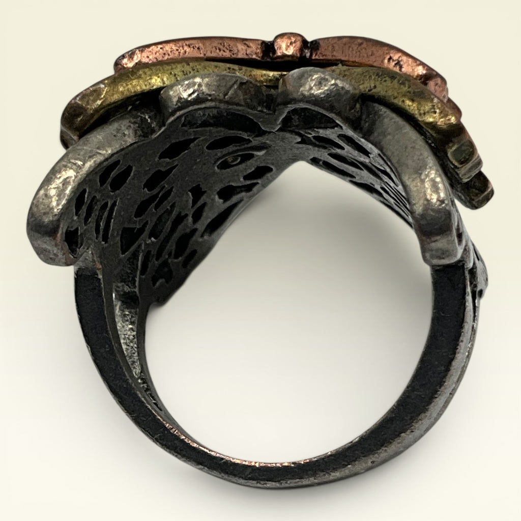 Vintage Steampunk Butterfly Ring Copper and Silver Tone - Estate Sale (Great Condition)