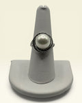 Pearl Halo Swirl Ring – Vintage Inspired CZ Cocktail Statement Ring - Estate Sale (Great Condition)