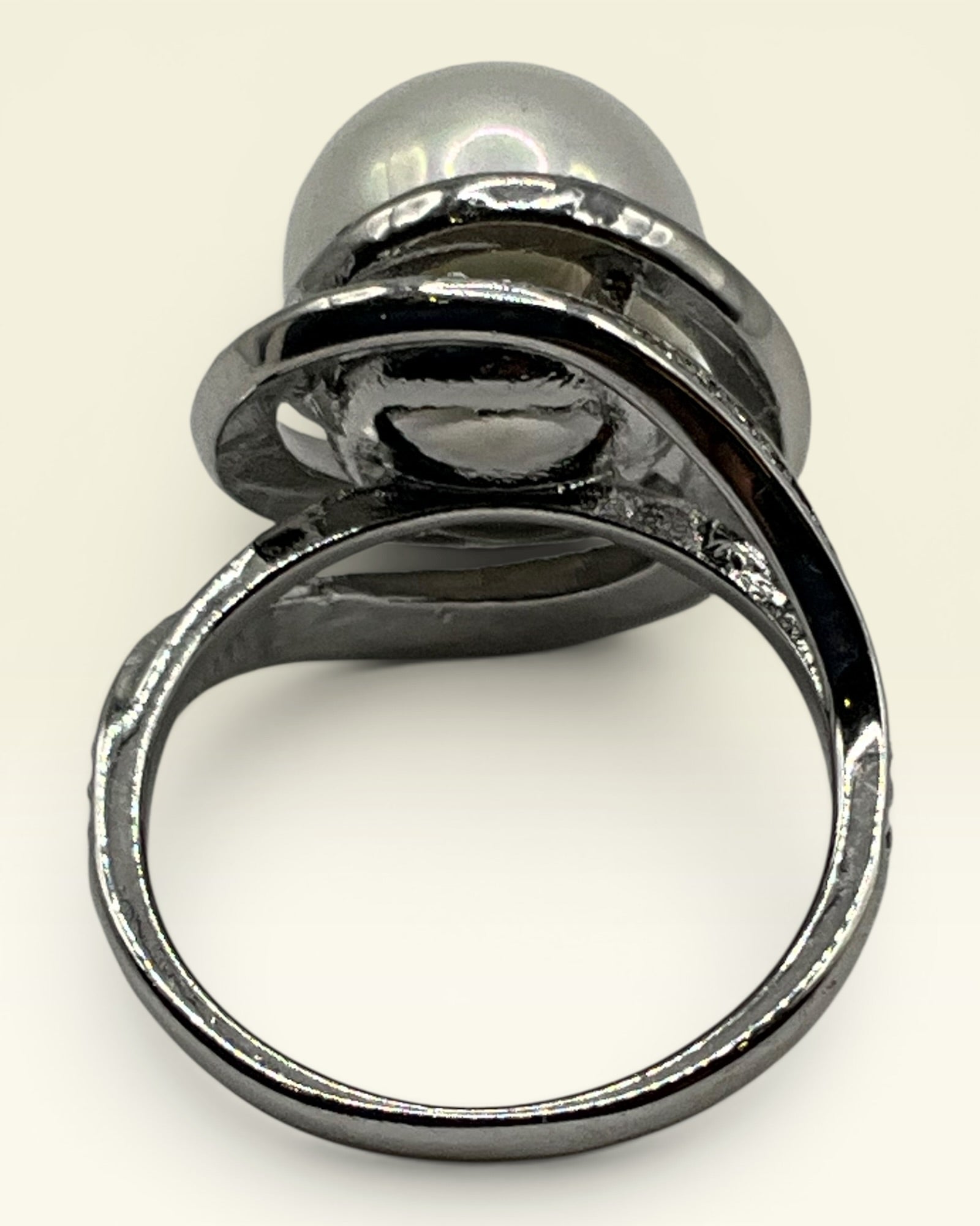 Pearl Halo Swirl Ring – Vintage Inspired CZ Cocktail Statement Ring - Estate Sale (Great Condition)