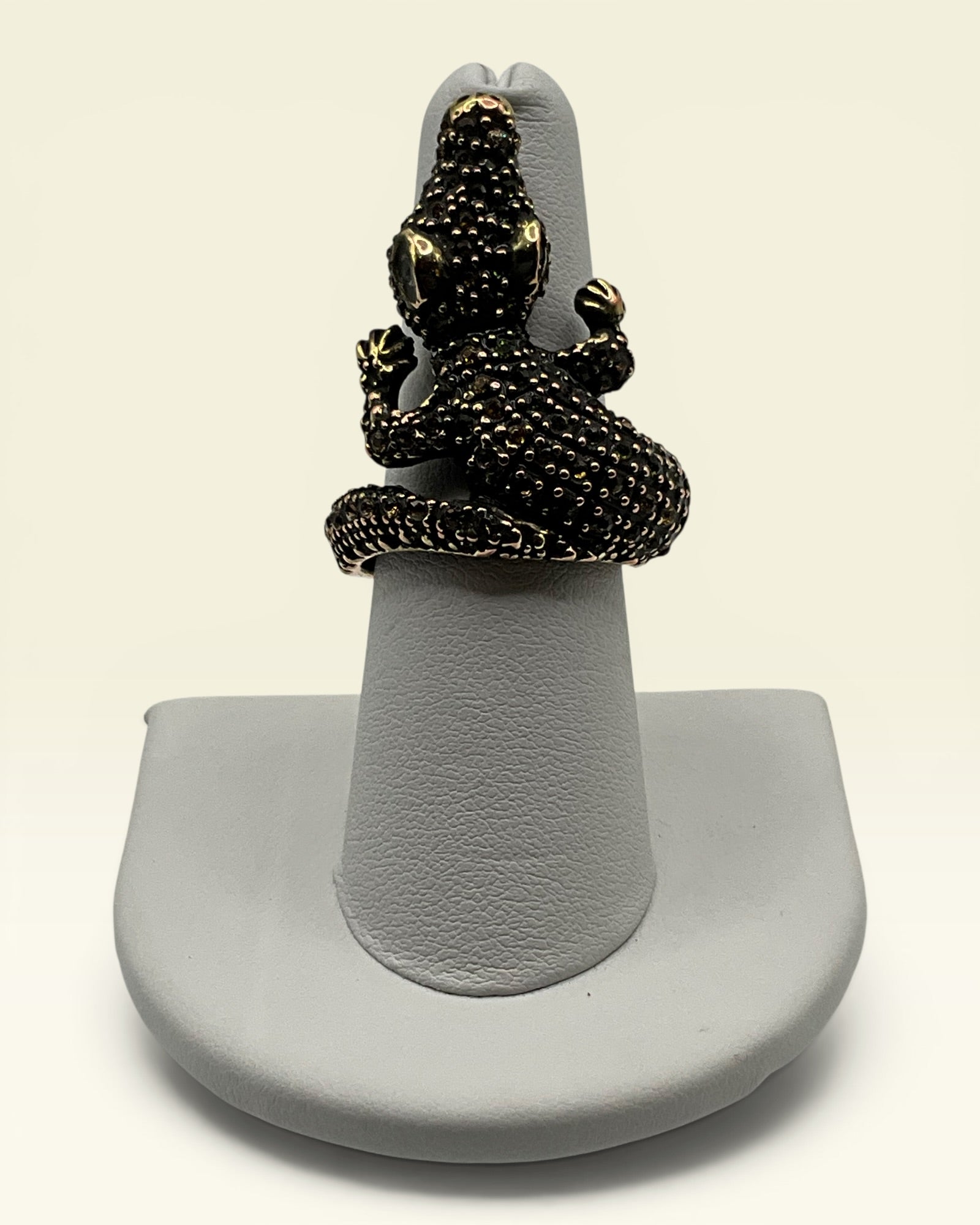 Unsigned Avon Gunmetal Crocodile Wrap Ring – Pavé Crystal Alligator Statement Ring - Estate Sale (Great Condition)