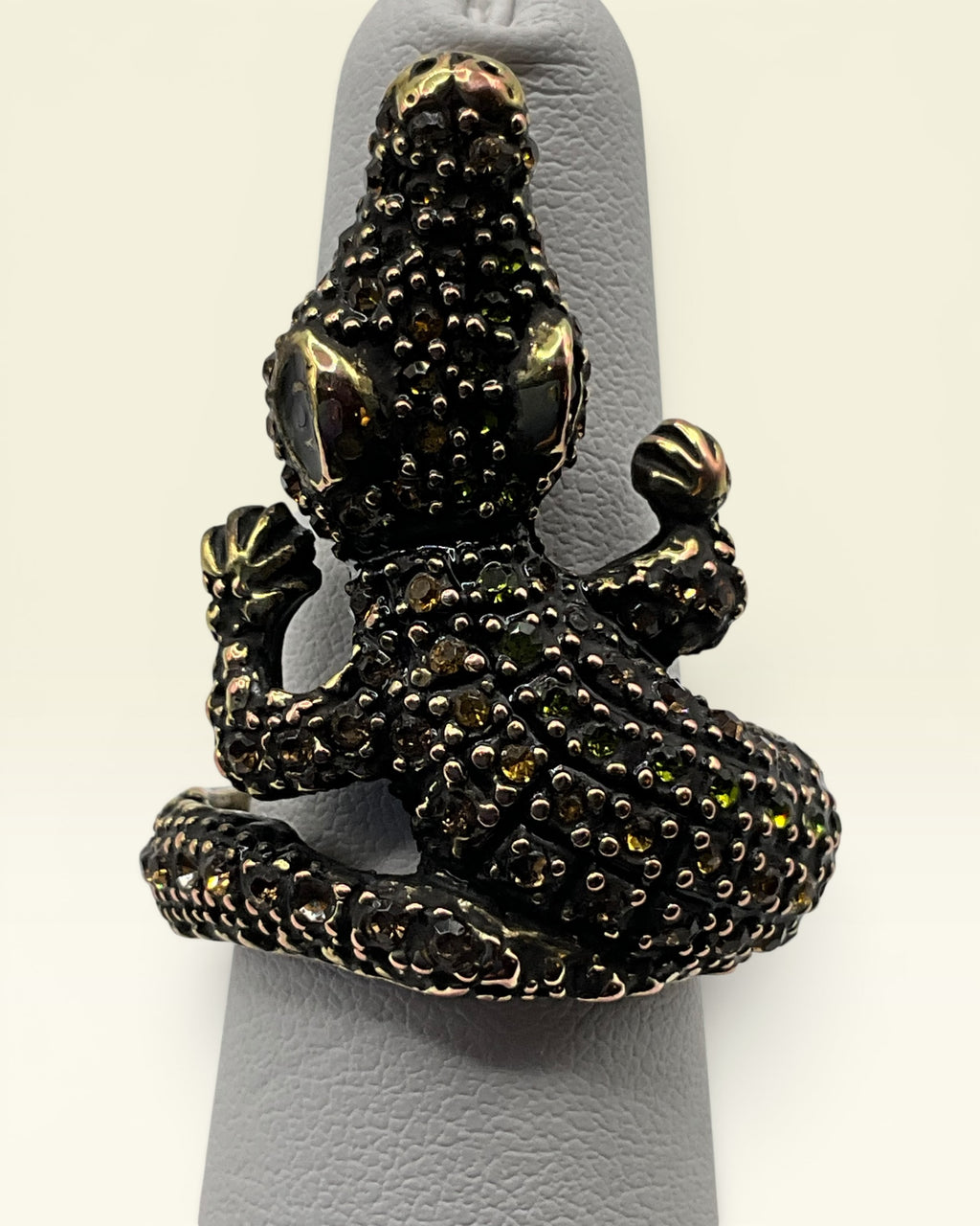 Unsigned Avon Gunmetal Crocodile Wrap Ring – Pavé Crystal Alligator Statement Ring - Estate Sale (Great Condition)